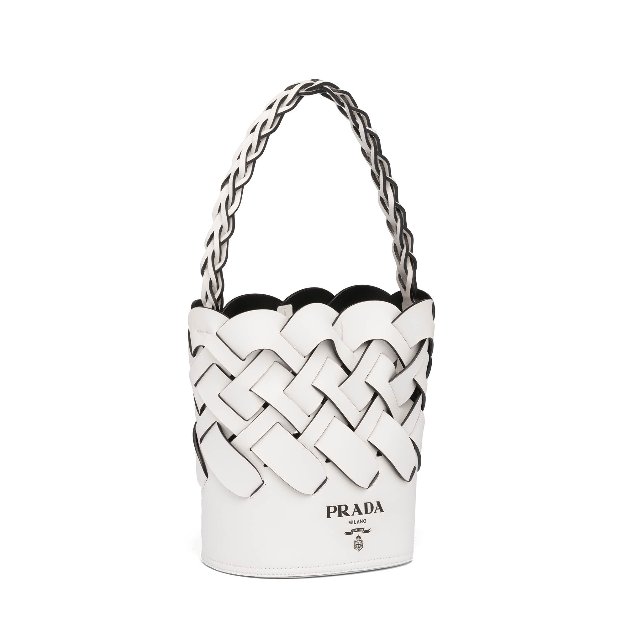 

Woven leather bucket bag, White