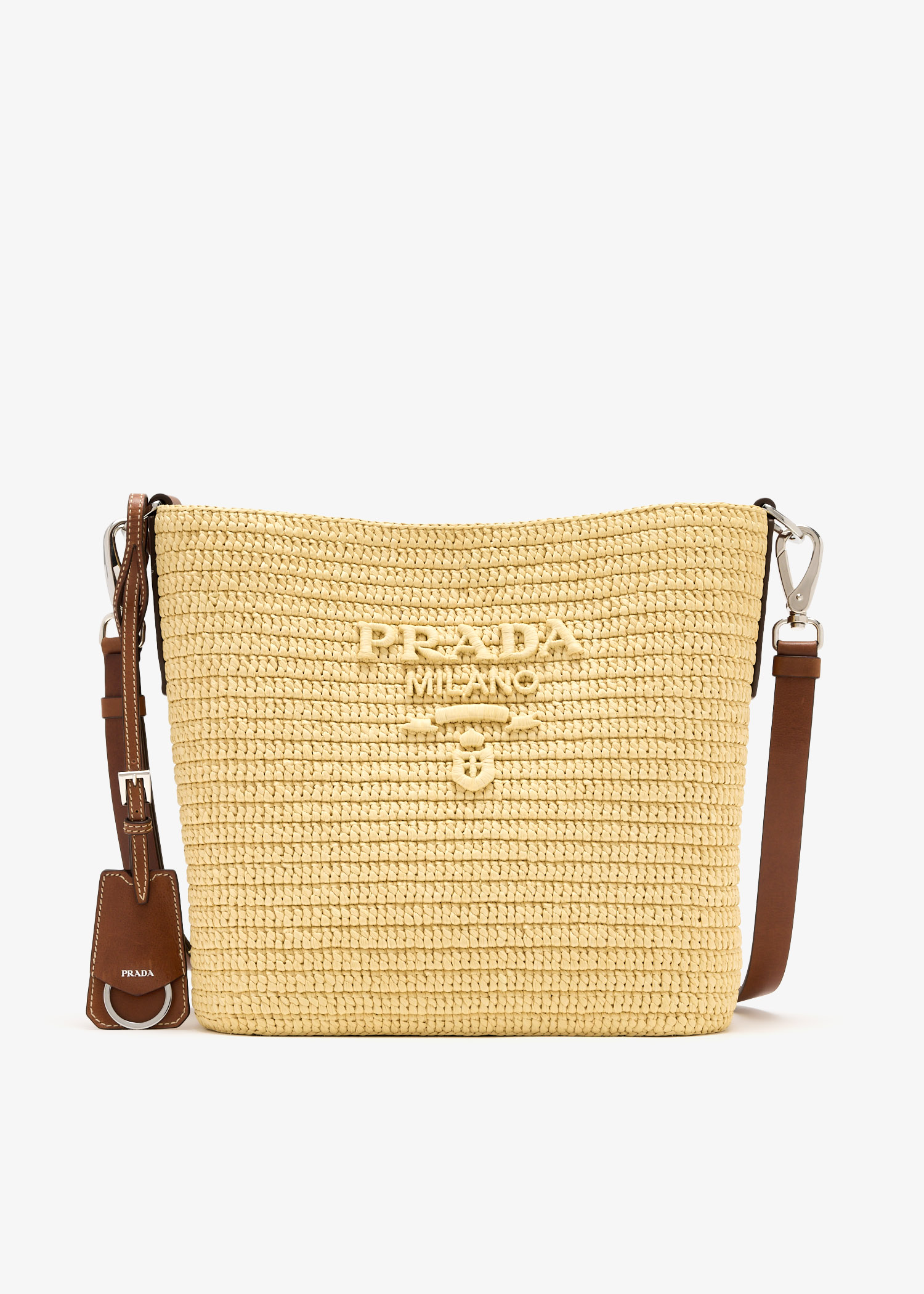 

Small crochet and leather bucket bag, Beige