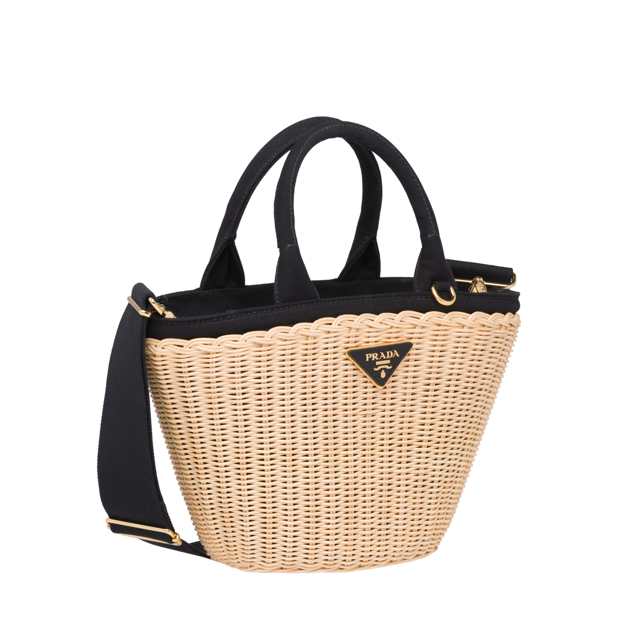 

Wicker and canvas handbag, Black