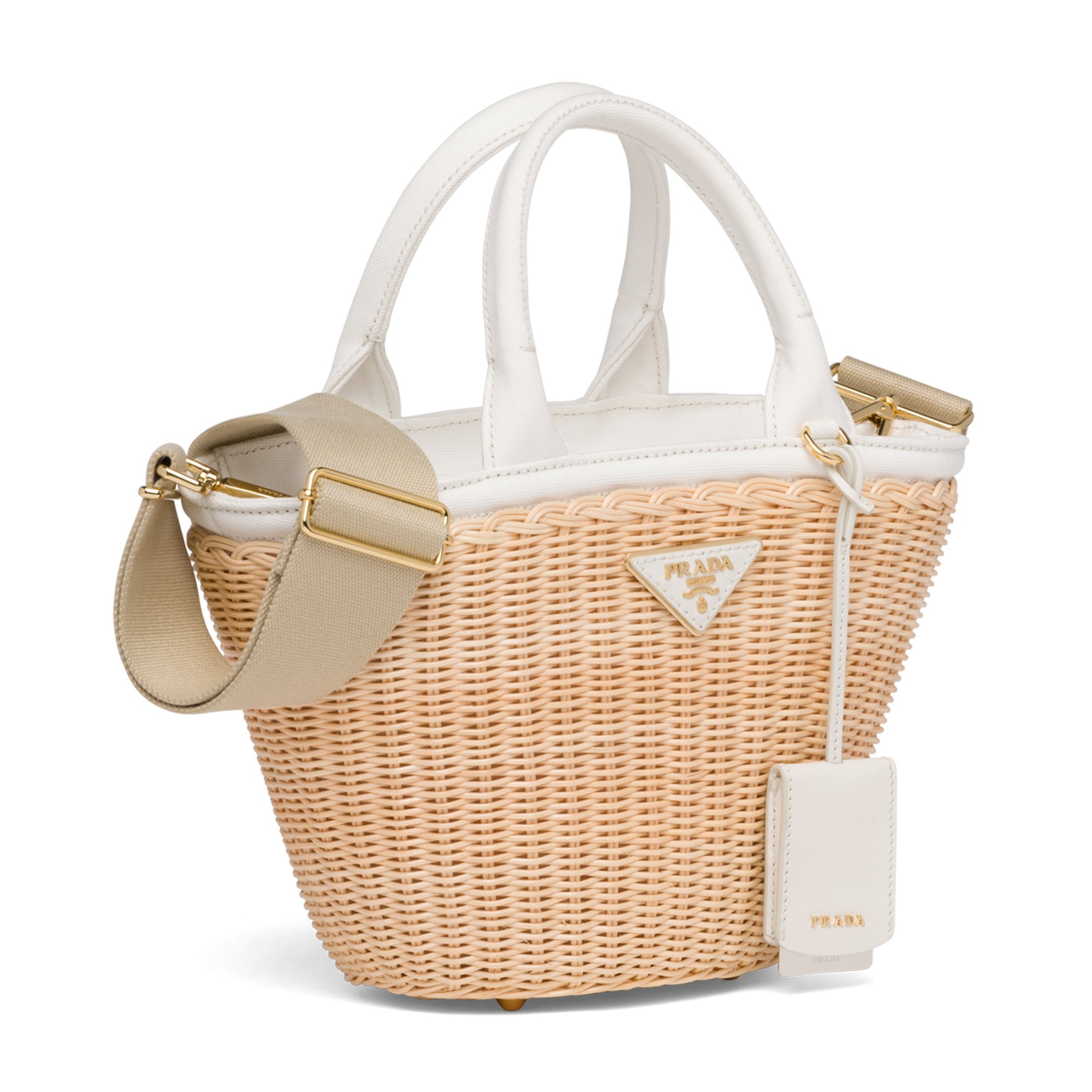 

Wicker and canvas handbag, White