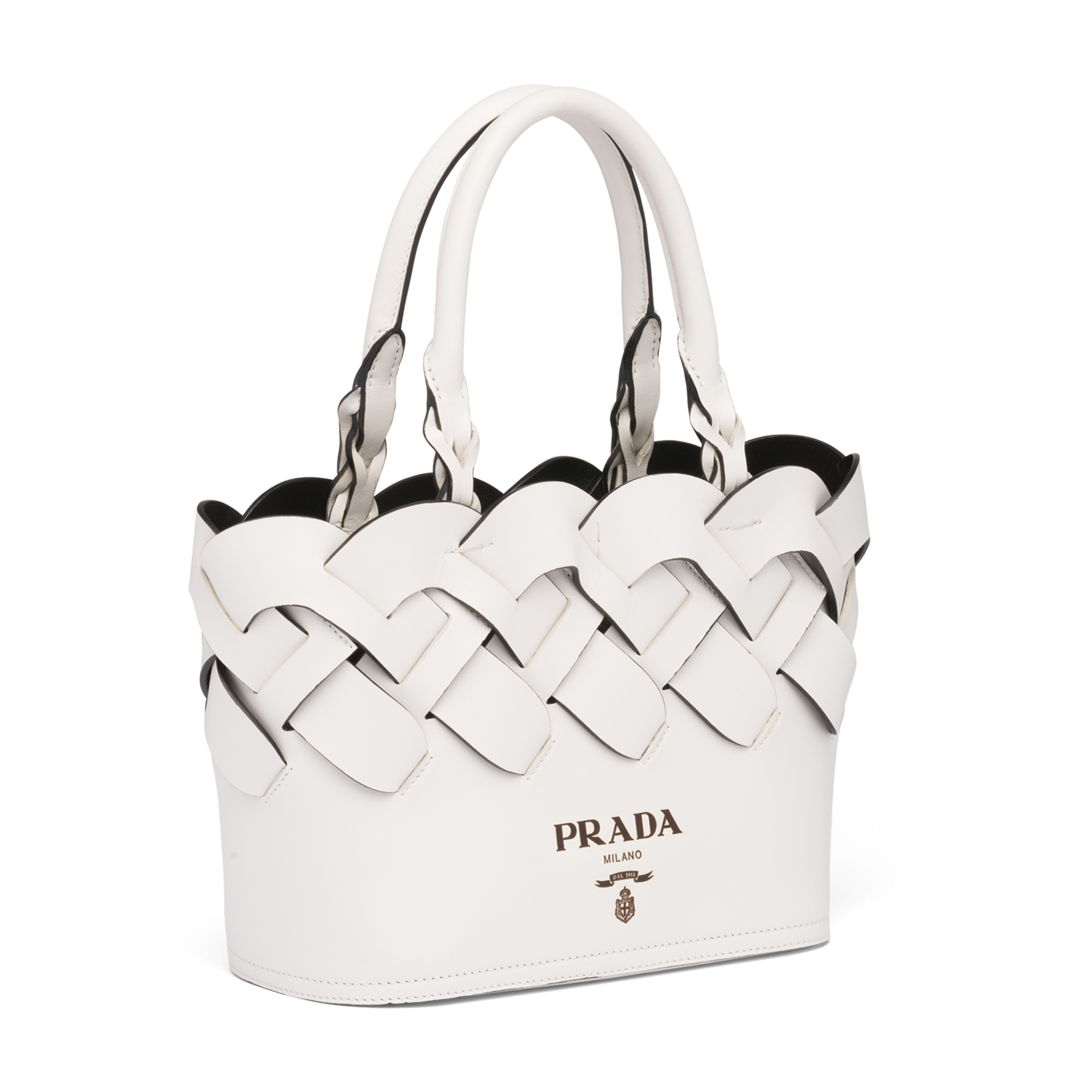 

Woven leather tote bag, White