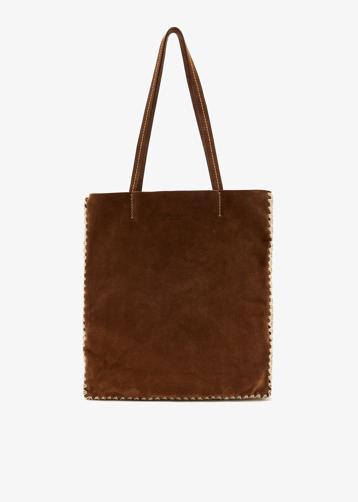 

Large suede and crochet tote bag, Brown