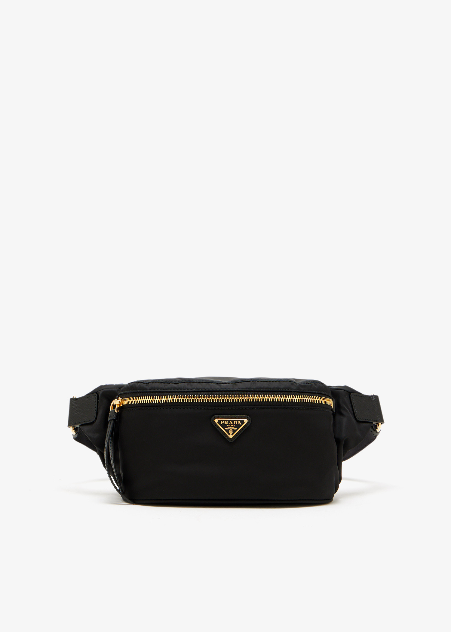 

Re-Nylon and Saffiano leather belt bag, Black