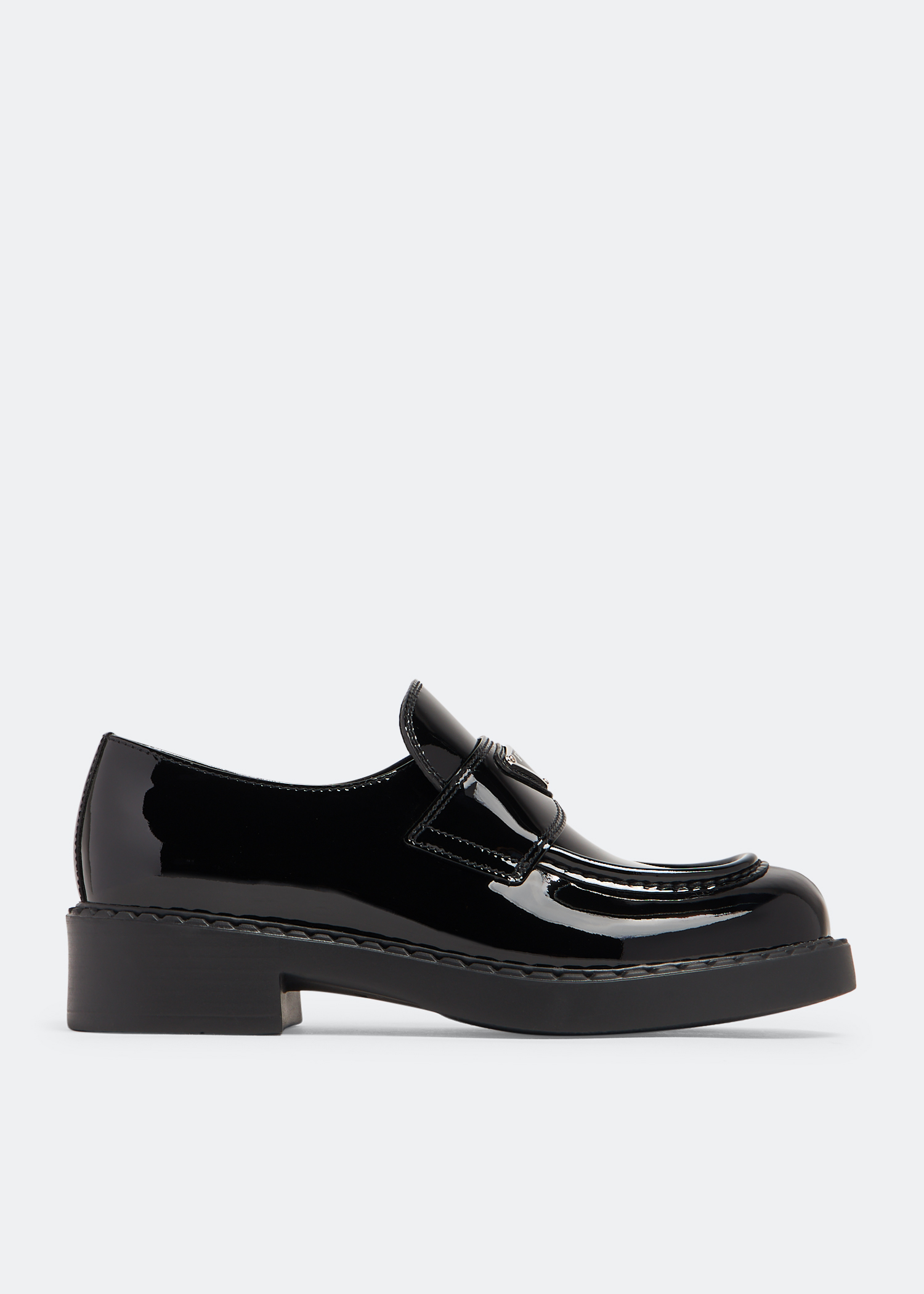 

Chocolate patent leather loafers, Black