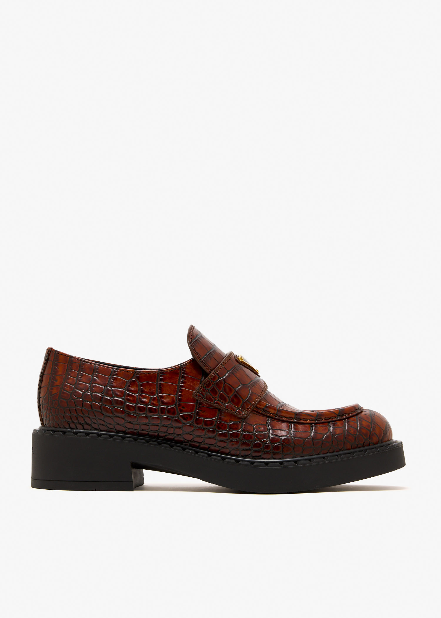 

Chocolate crocodile-print leather loafers, Brown