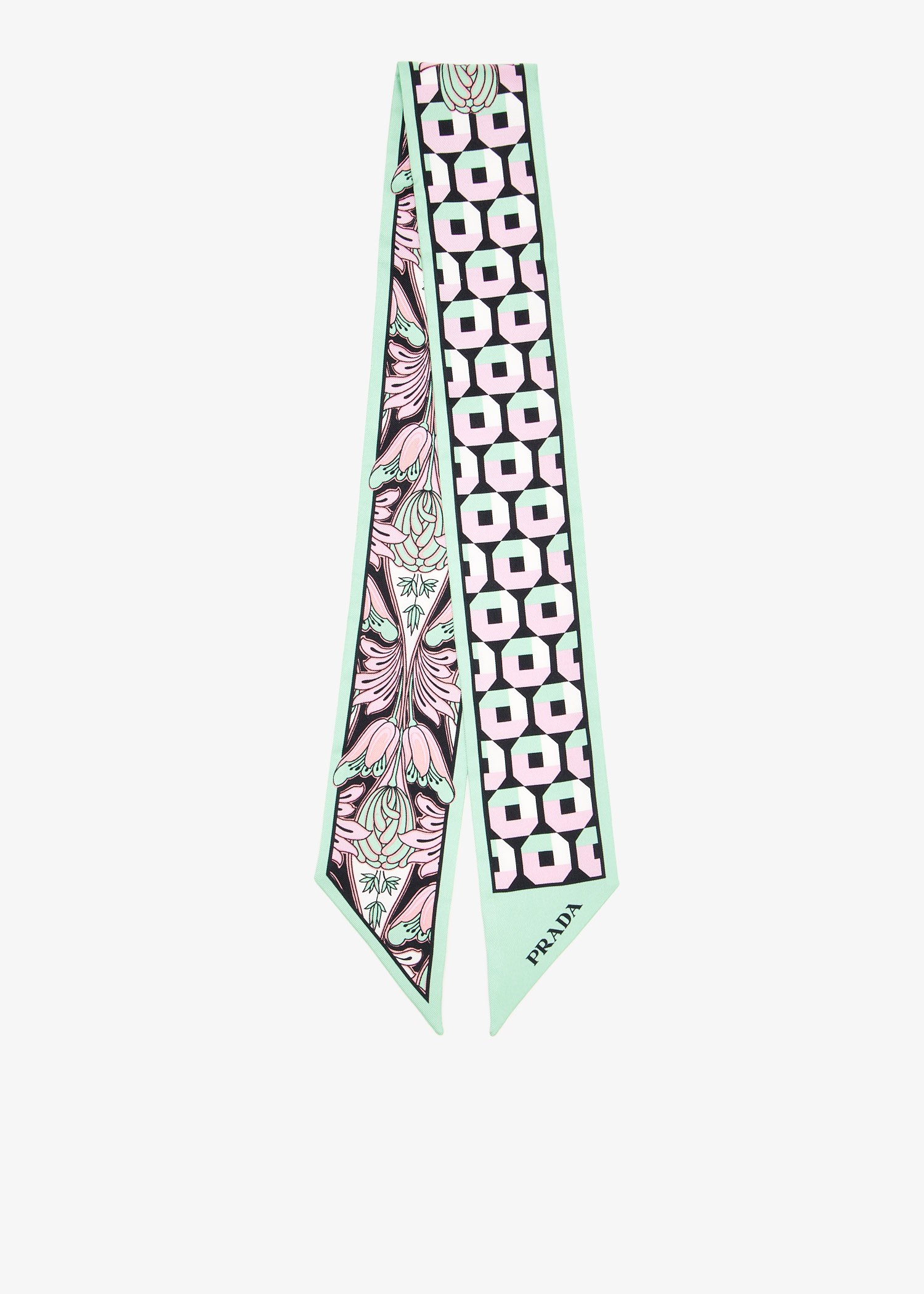 

Printed silk twill skinny scarf, Green