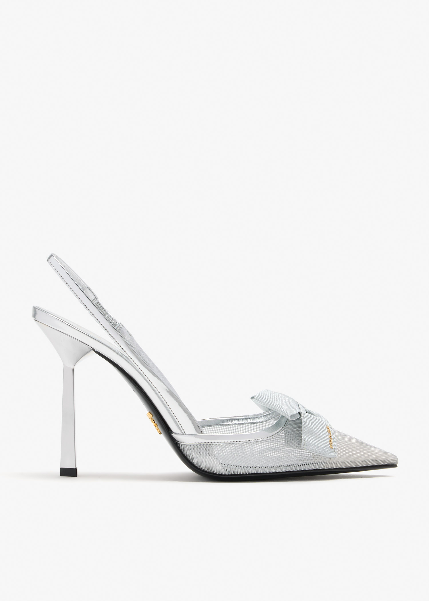 

Mesh fabric slingback pumps, Silver