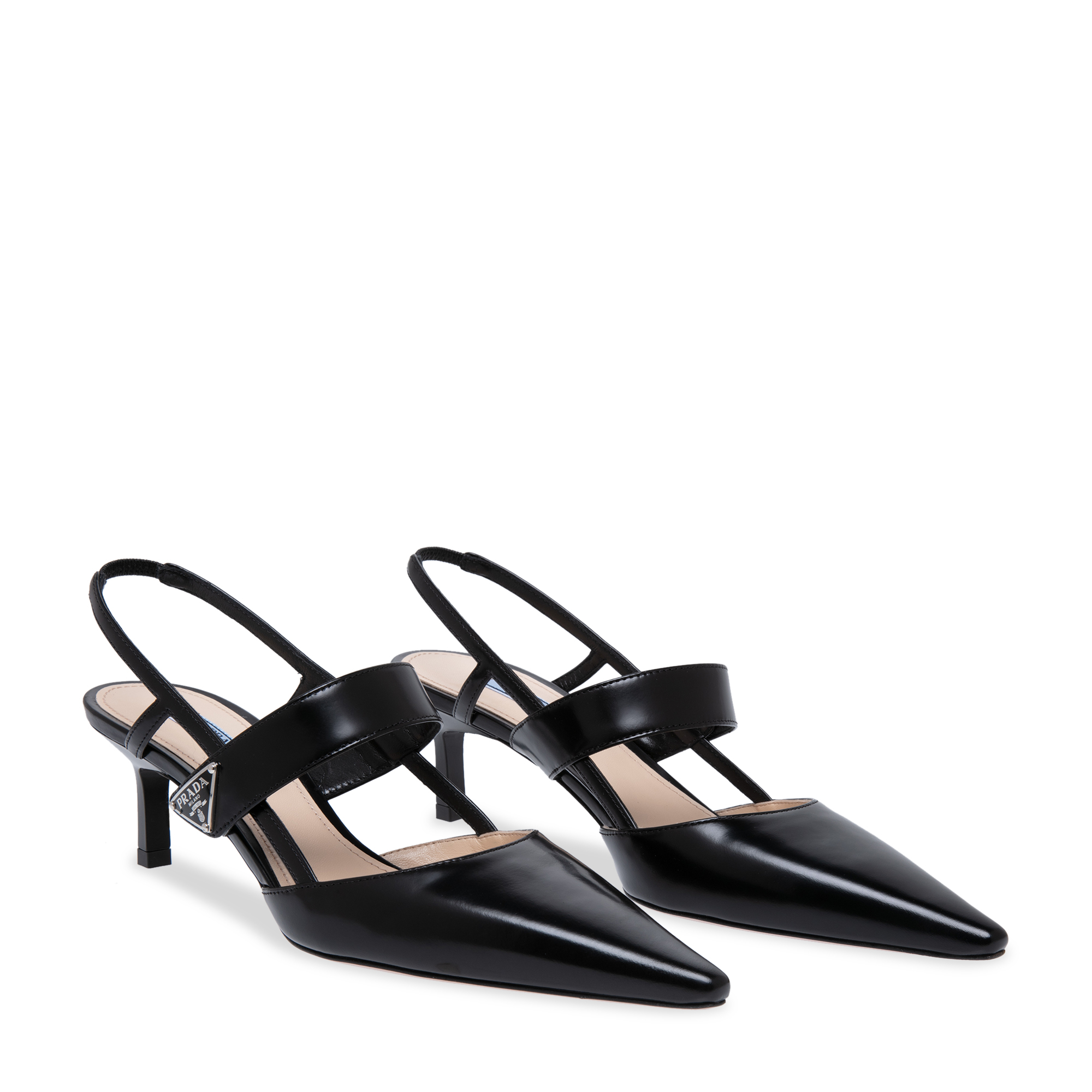 

Brushed leather slingback pumps, Black