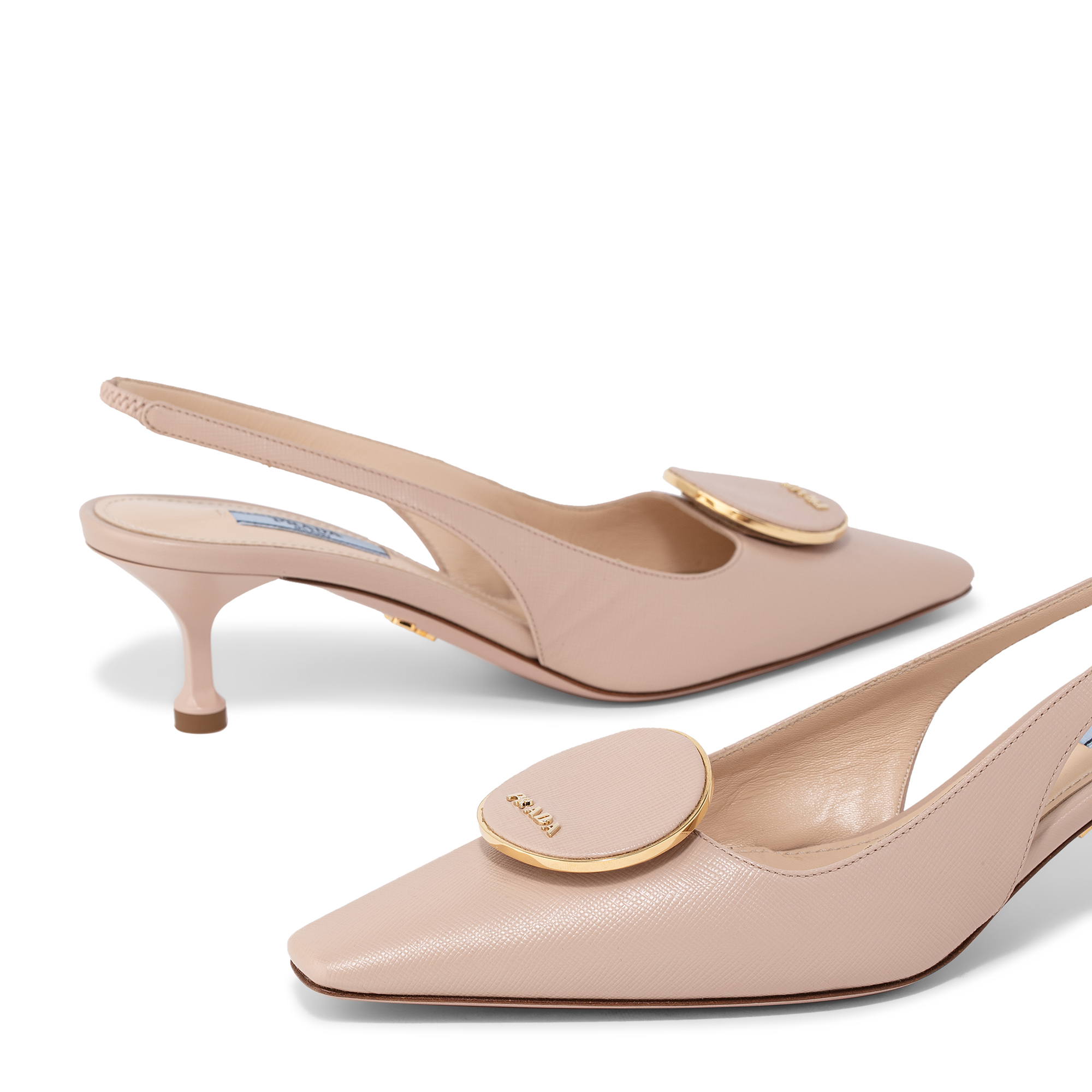 

Brushed leather slingback pumps, Beige