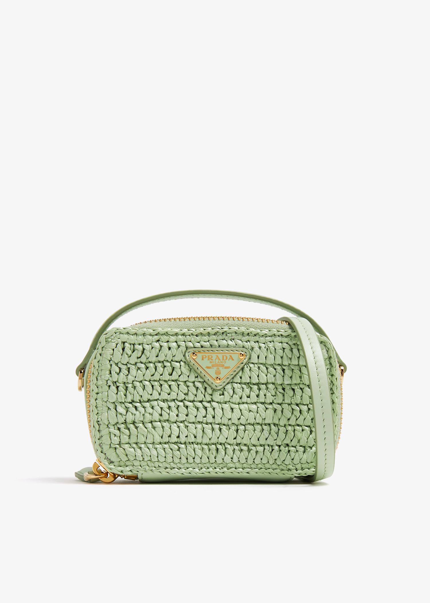 

Woven fabric and leather mini-pouch, Green