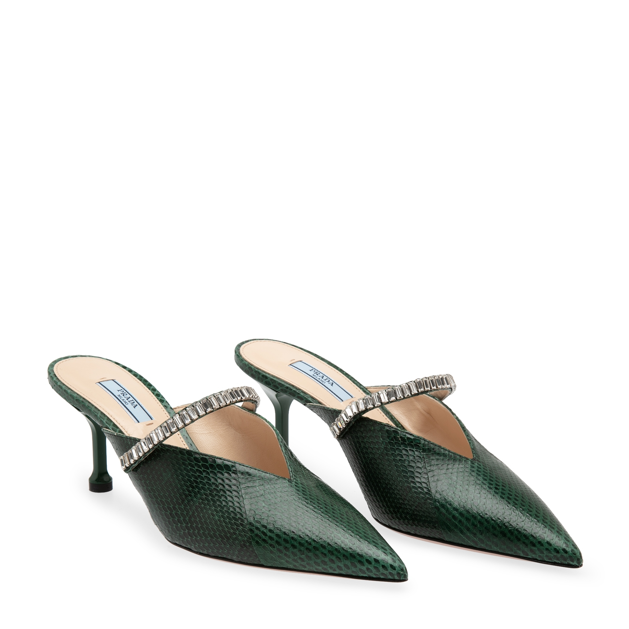 

Leather embellished mules, Green