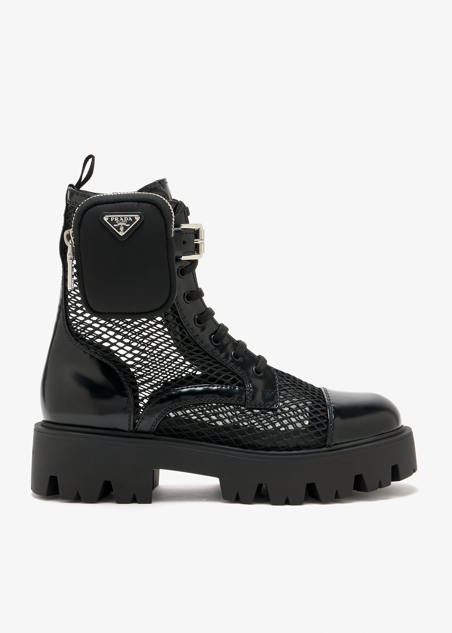 

Mesh fabric and brushed leather booties, Black