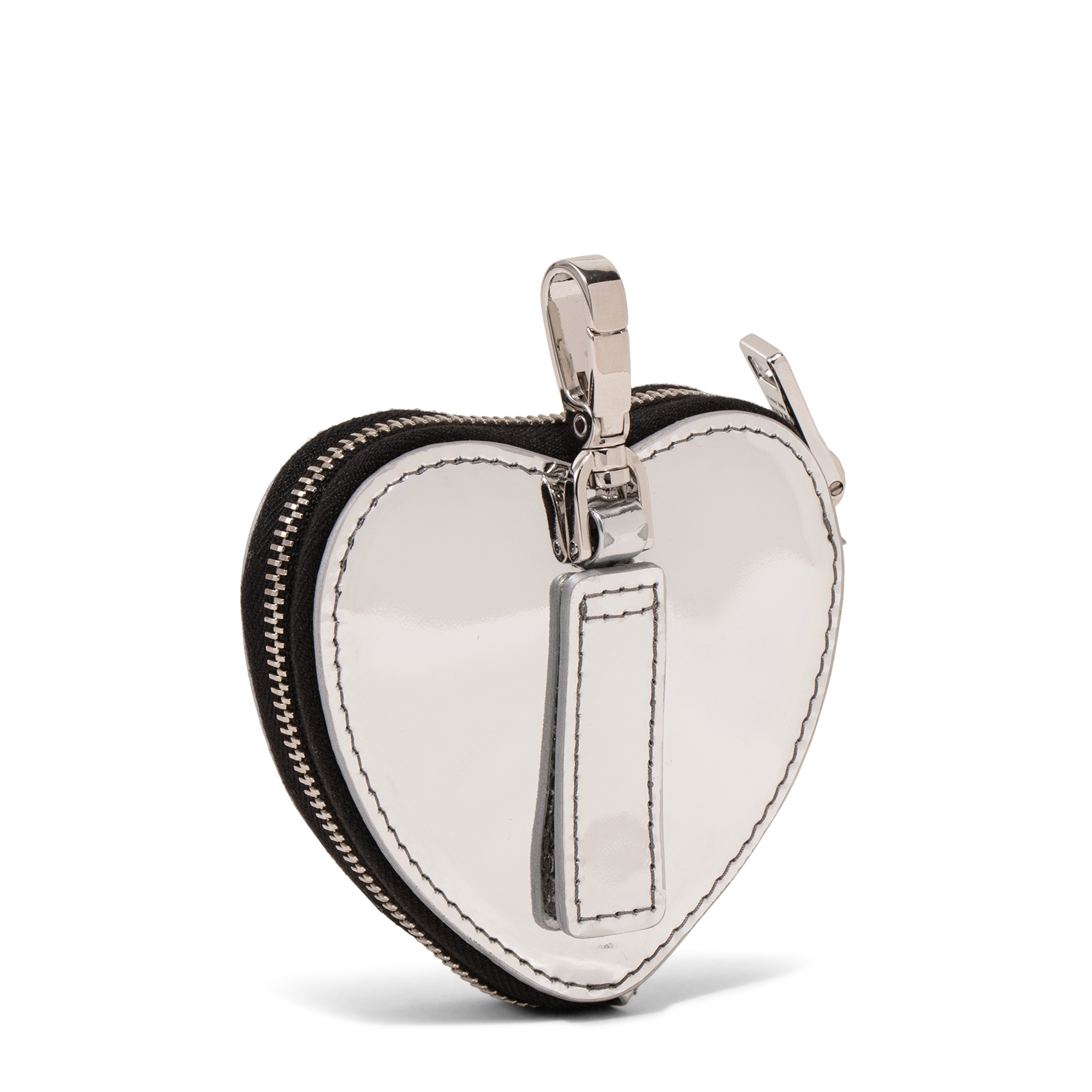 

Brushed leather heart mini-pouch, Silver