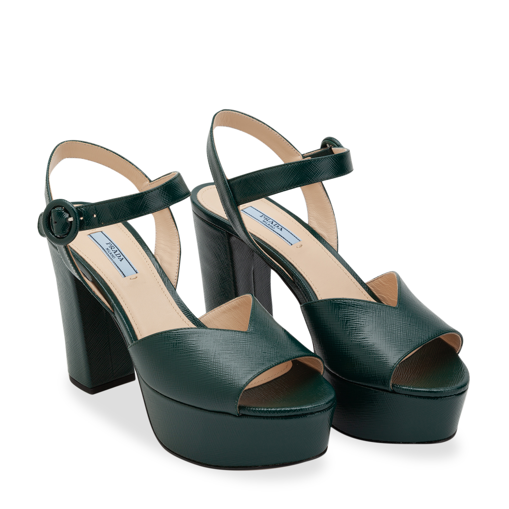 

Leather platform sandals, Green