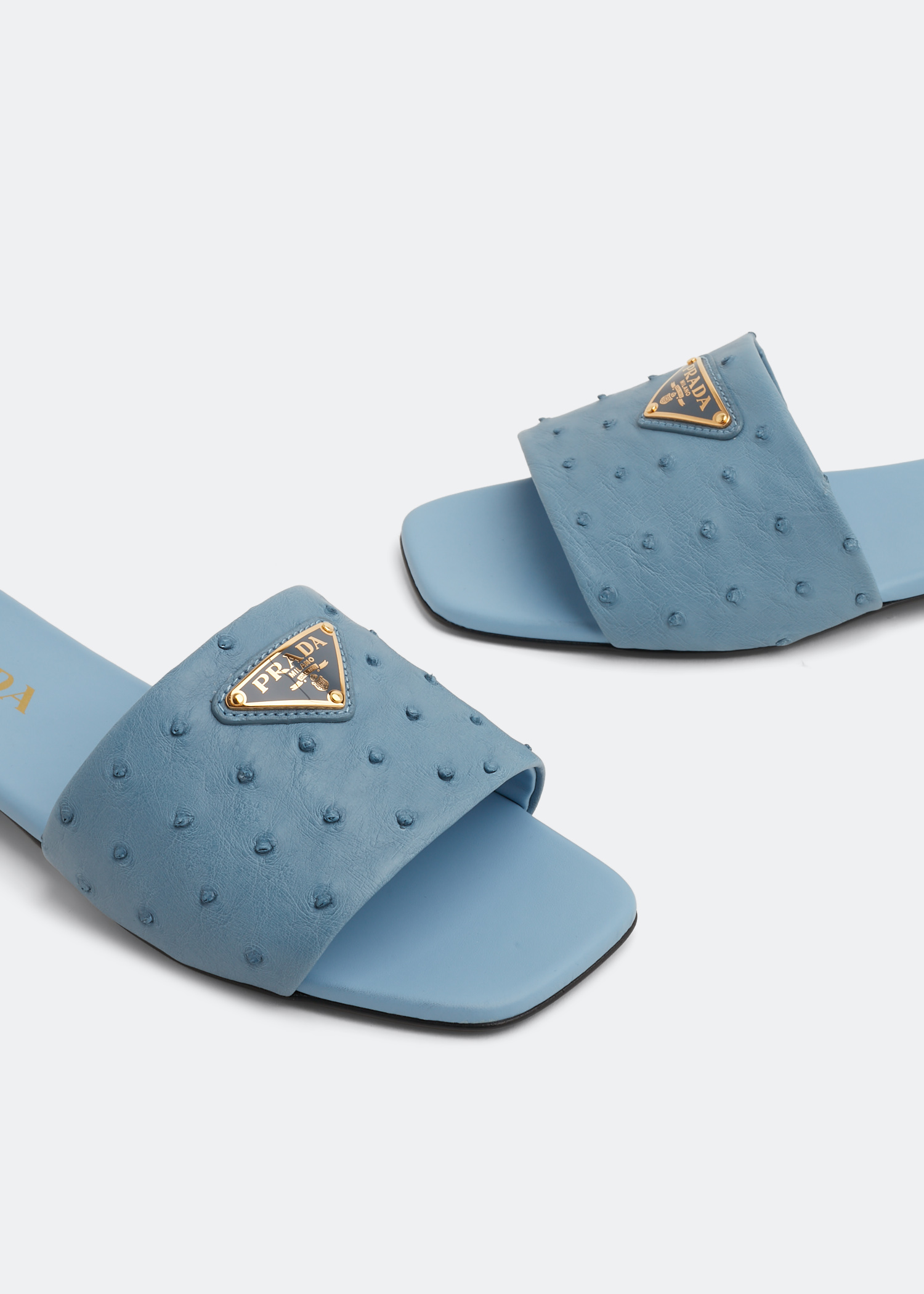 

Ostrich leather slides, Blue