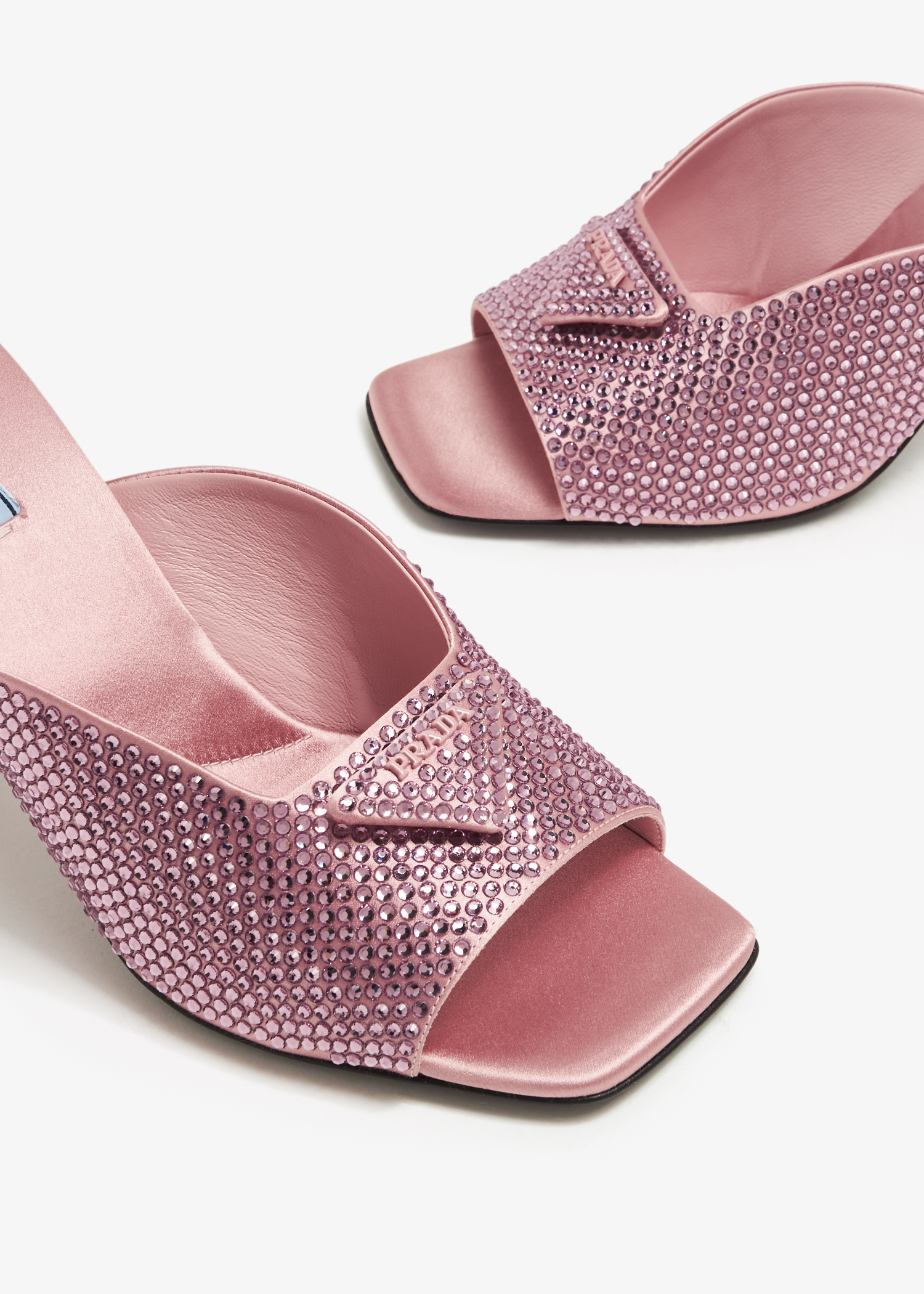

Satin crystal heeled slides, Pink