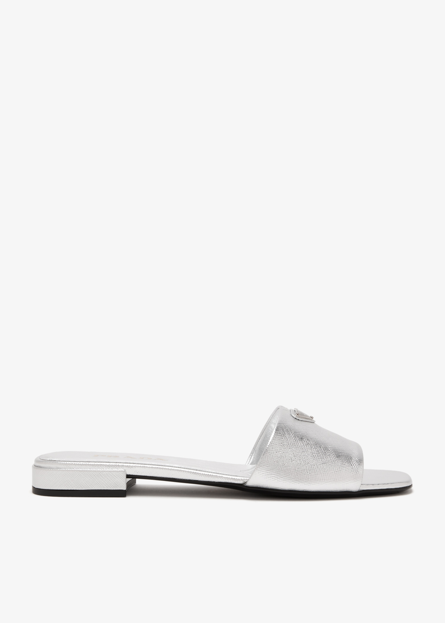 

Saffiano patent leather slide sandals, Silver
