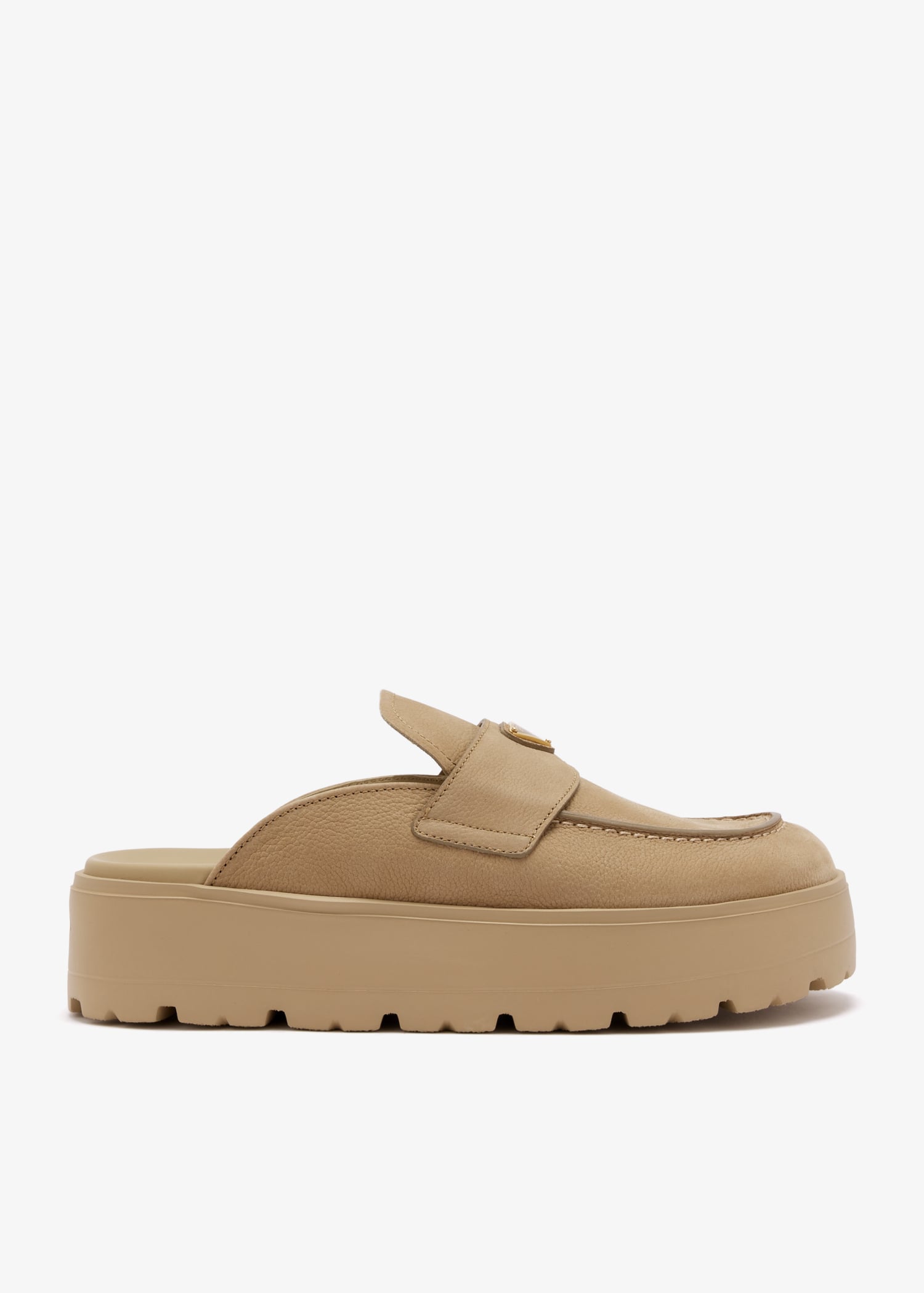 

Nubuck flatform mules, Beige