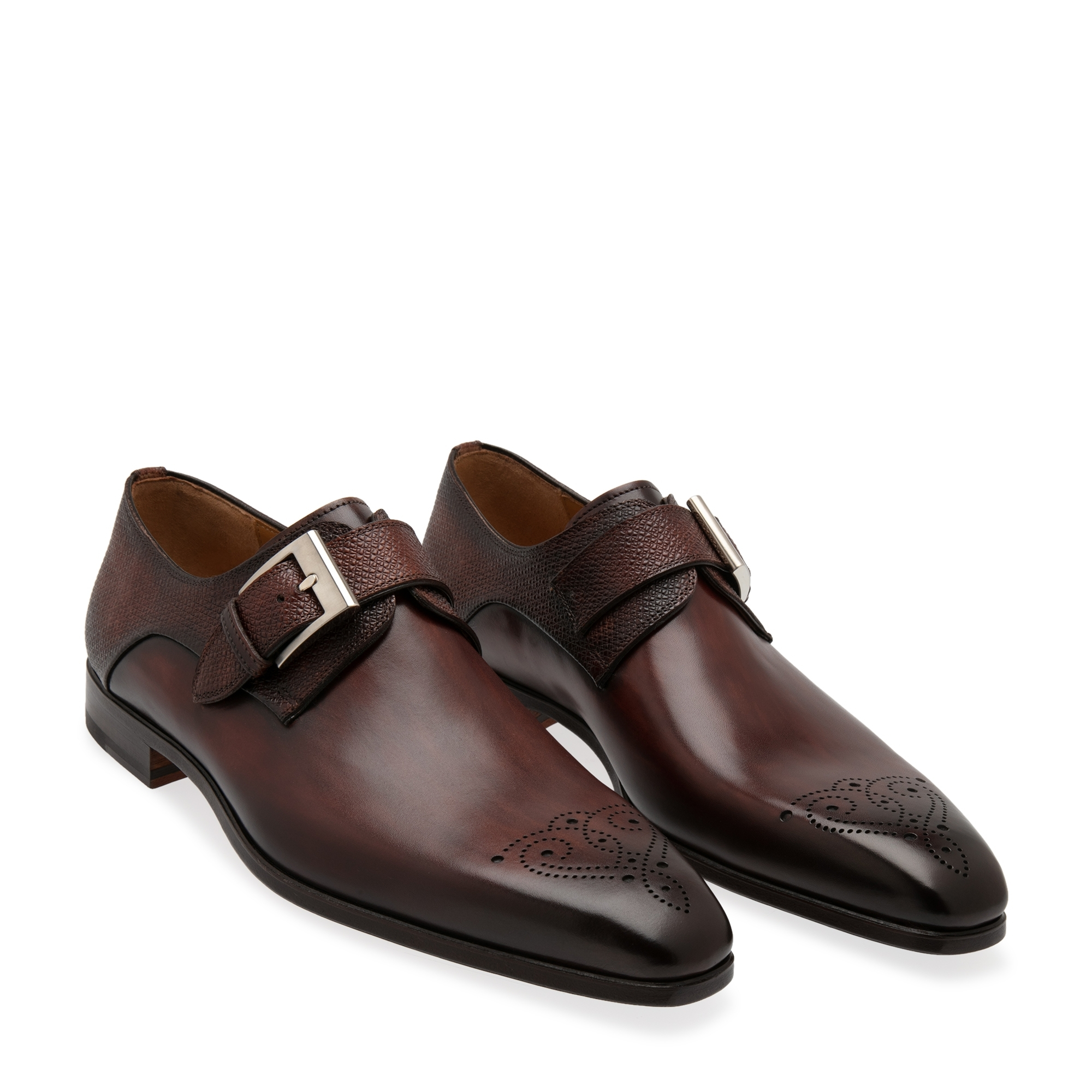 

Leather monk-strap shoes, Brown