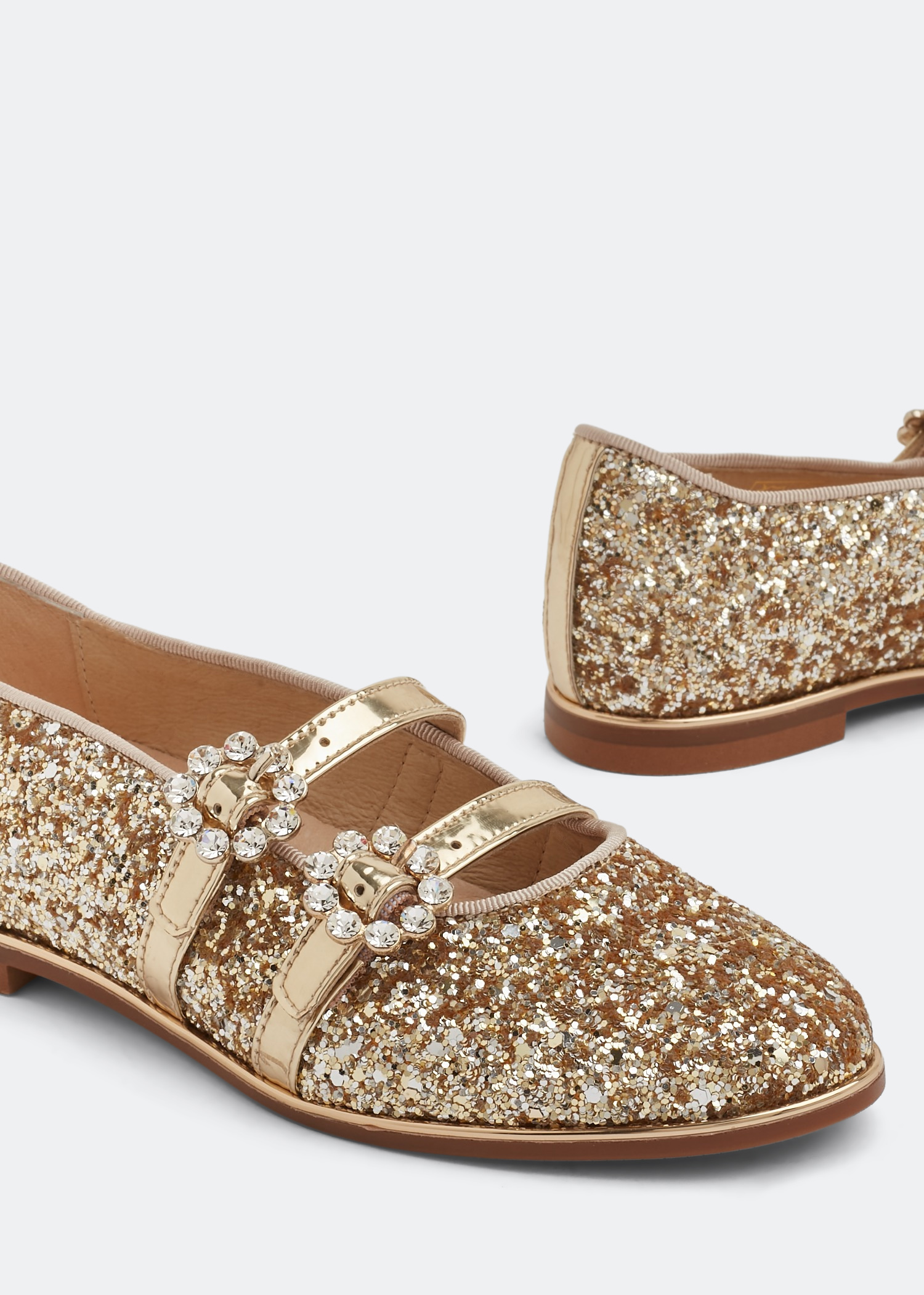 

Crystal buckle ballet flats, Gold