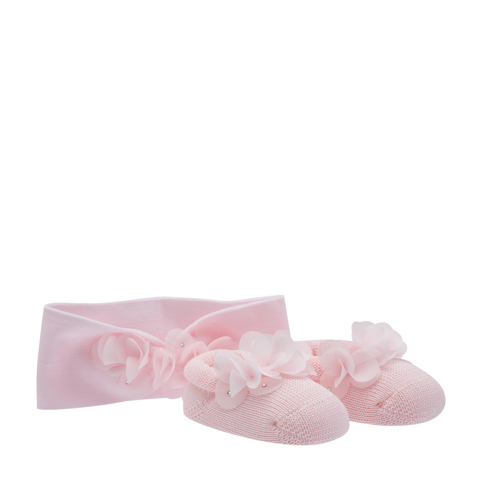 

Knit crib shoes and hair band, Pink