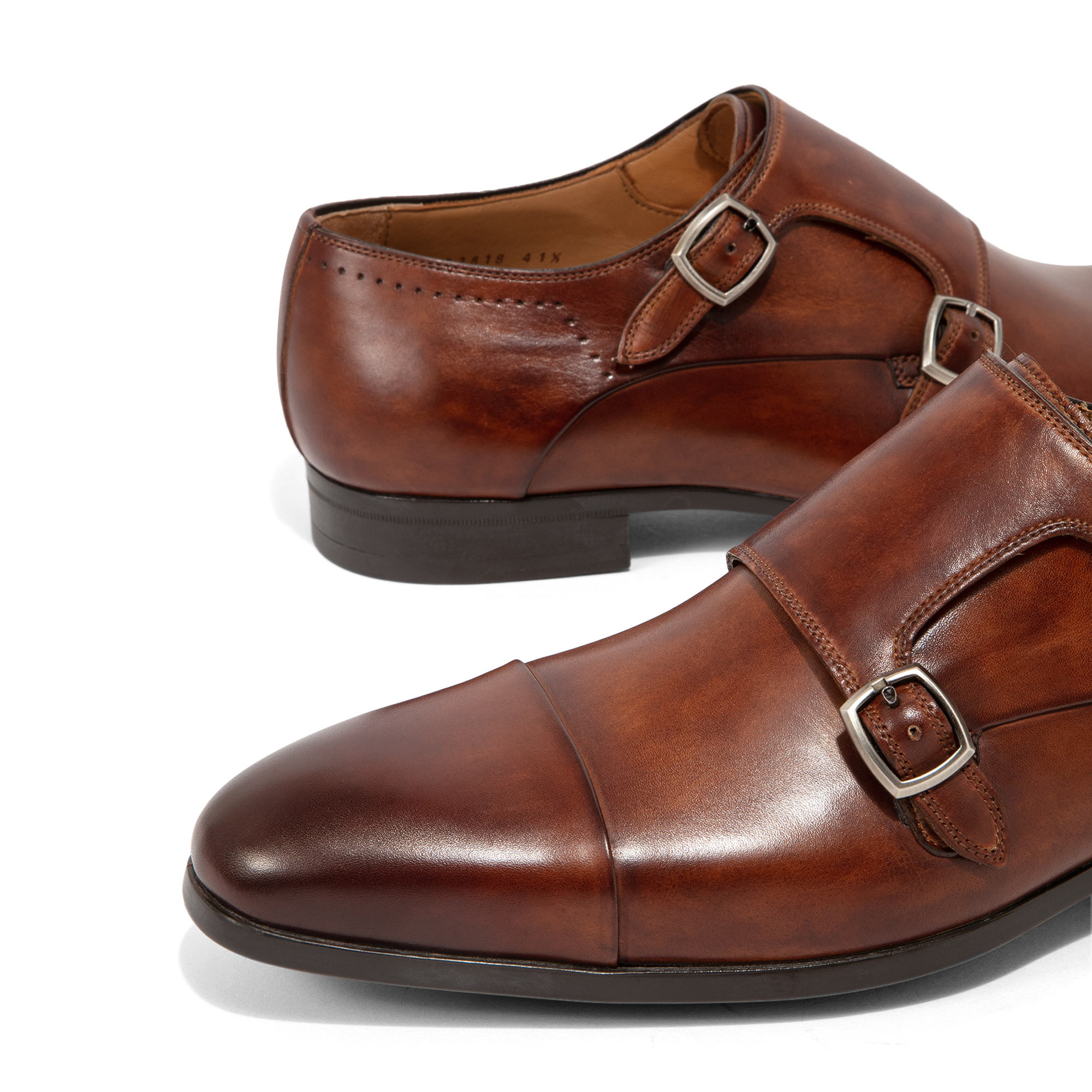 

Leather monk strap shoes, Brown