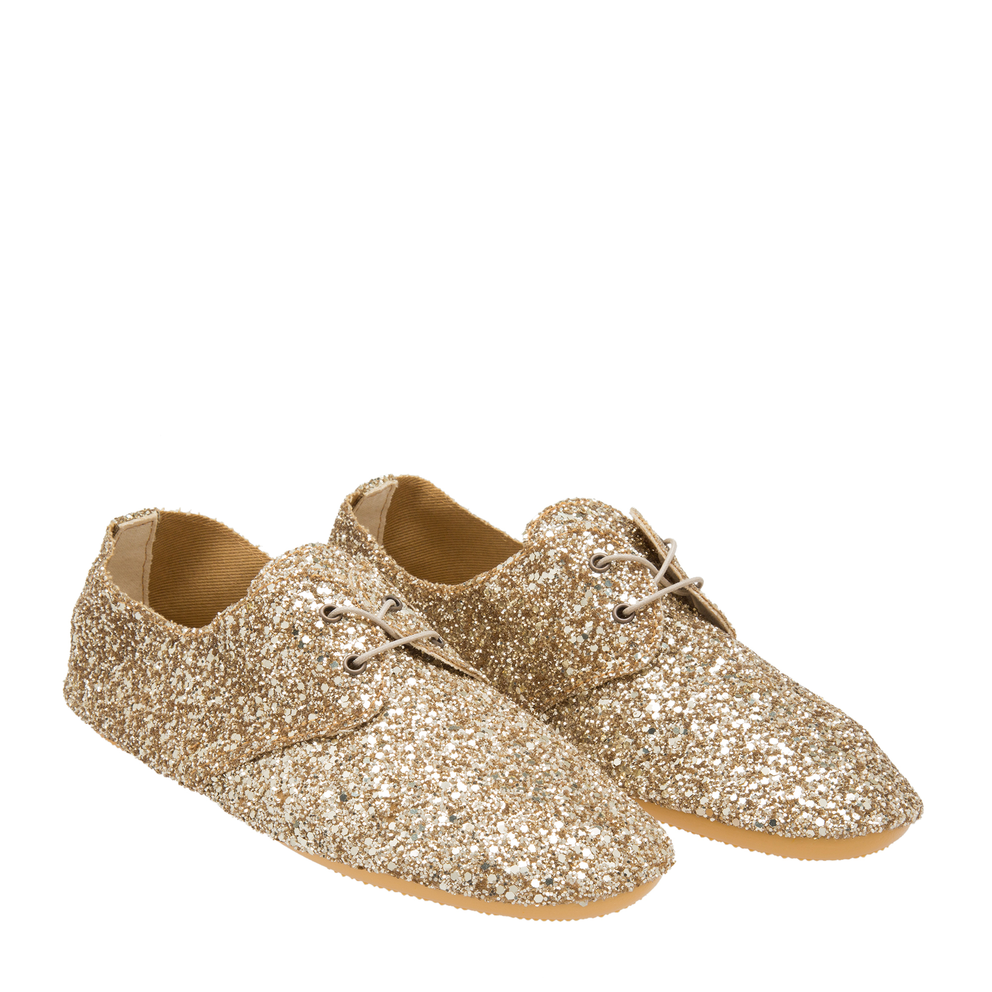 

Glitter lace-up flats, Gold