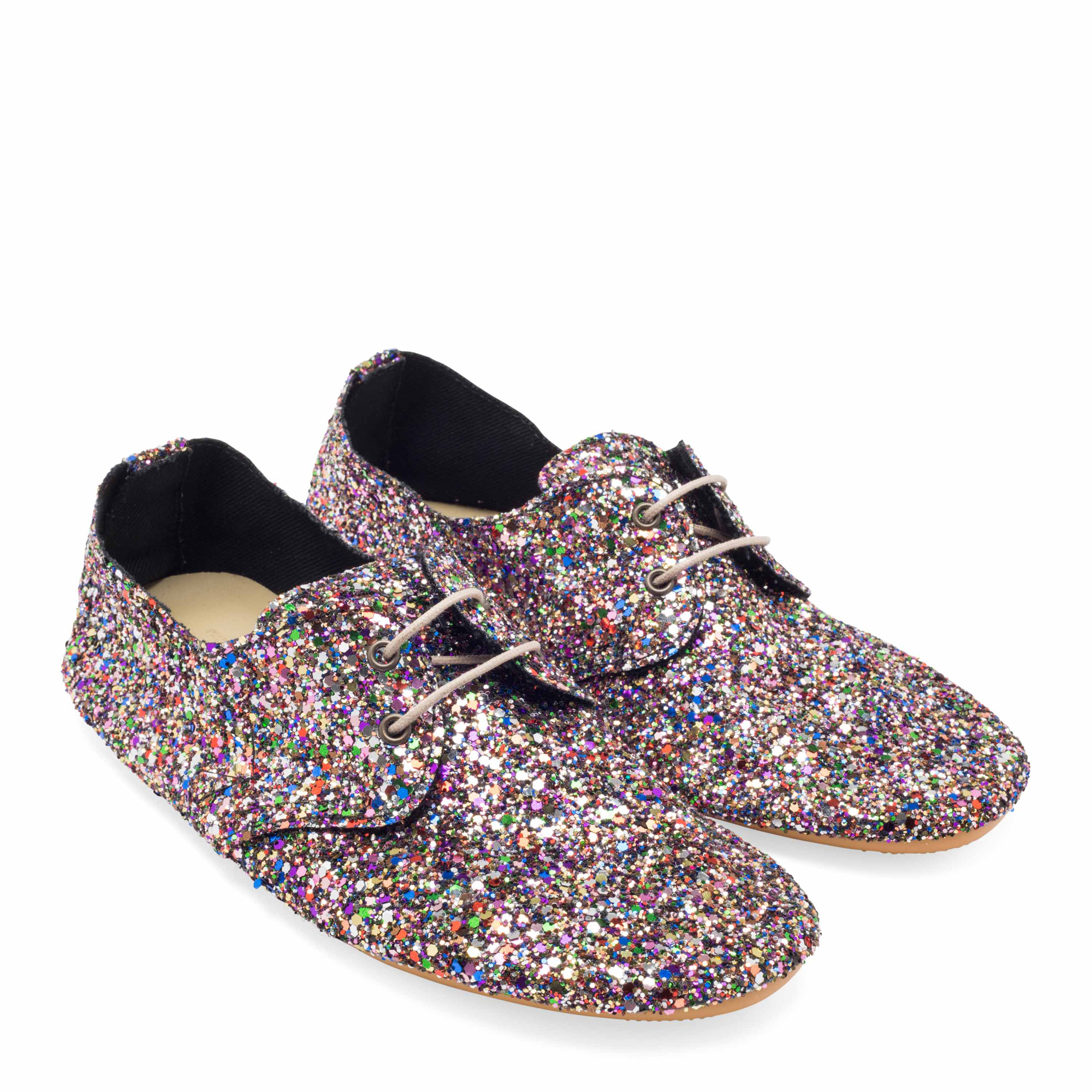 

Glitter lace-up flats, Multi-coloured