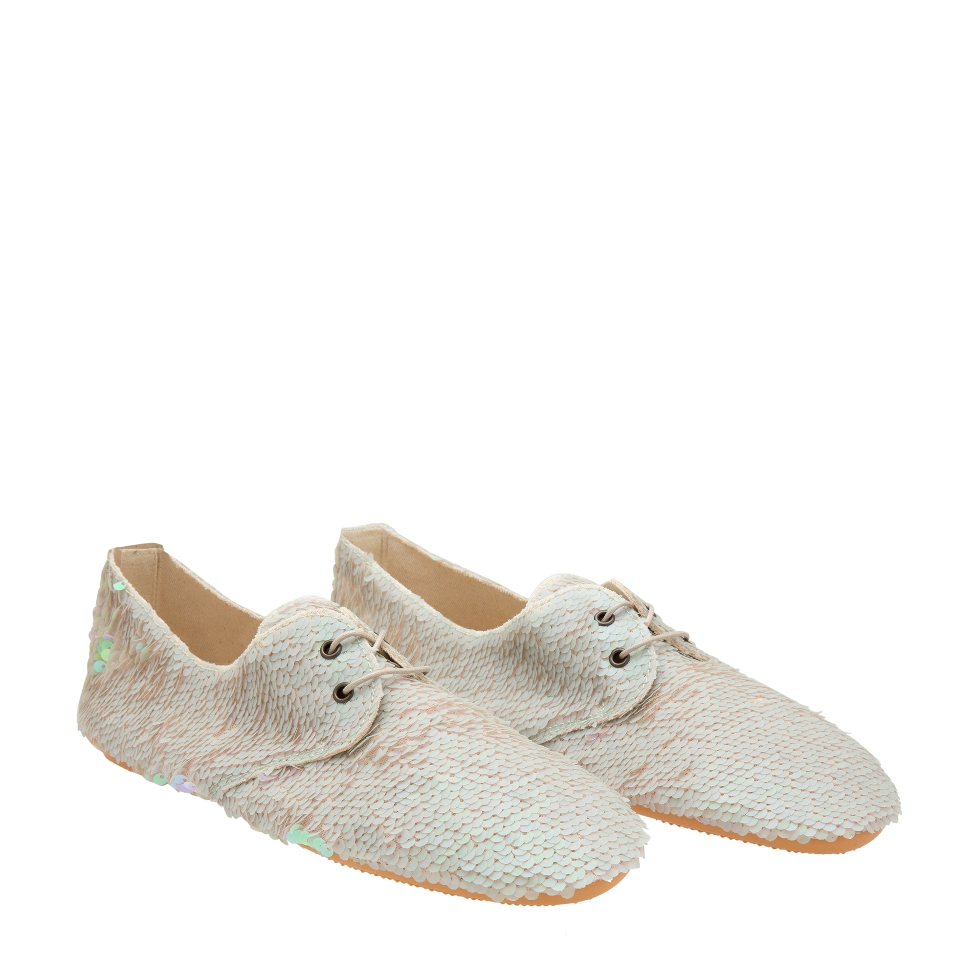 

Embellished lace-up flats, White