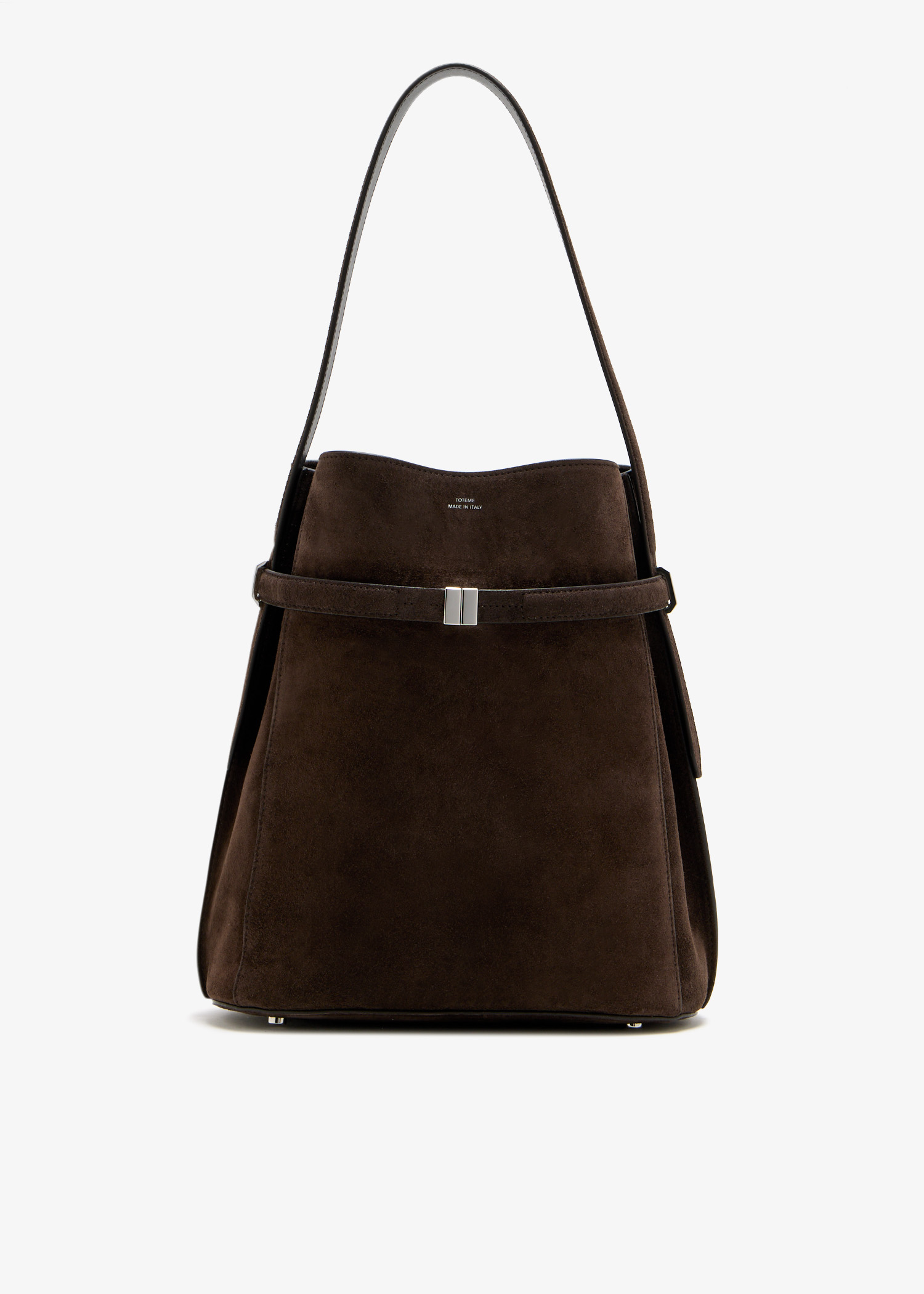

Belted suede bucket bag, Brown