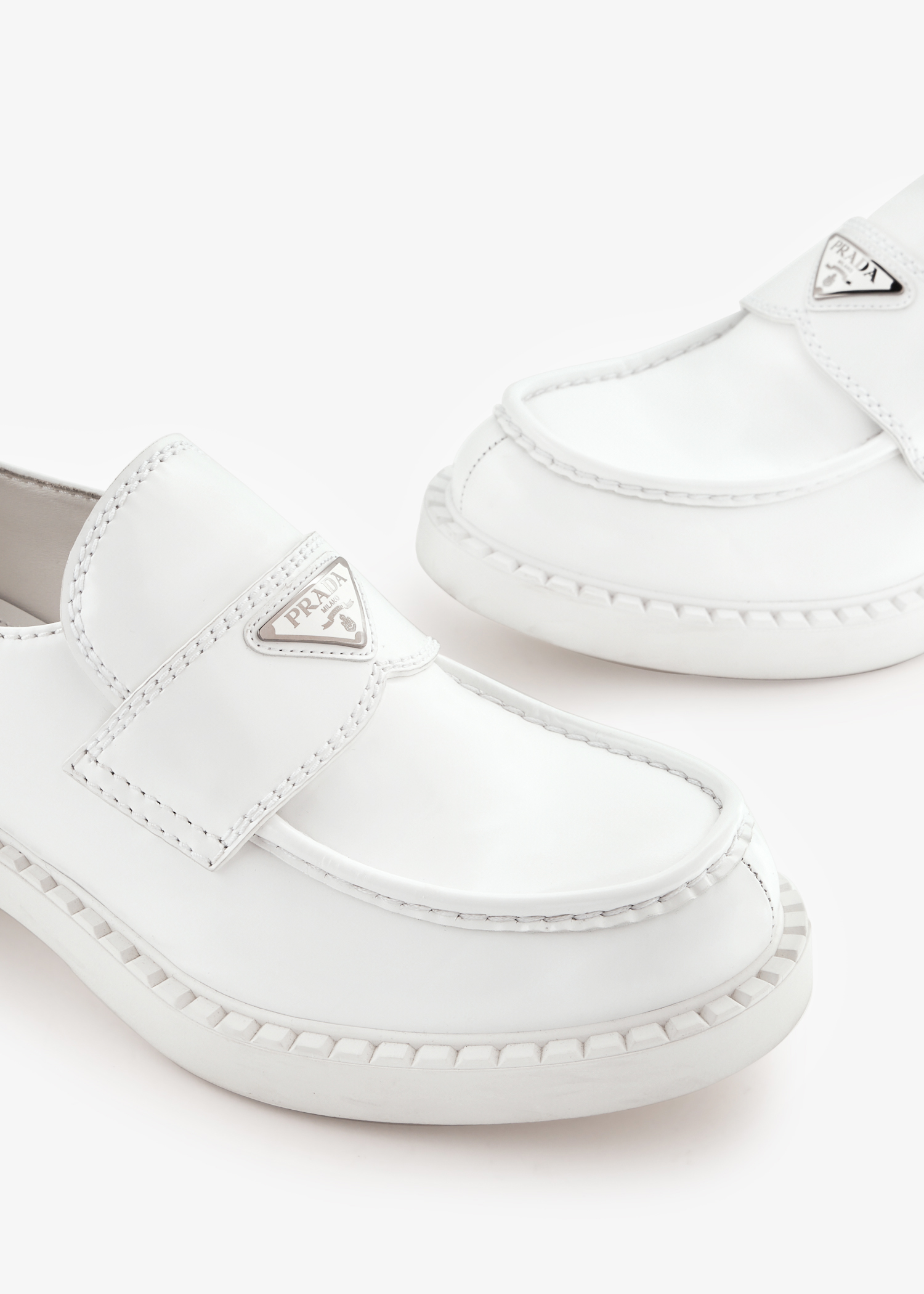 

Chocolate brushed leather loafers, White