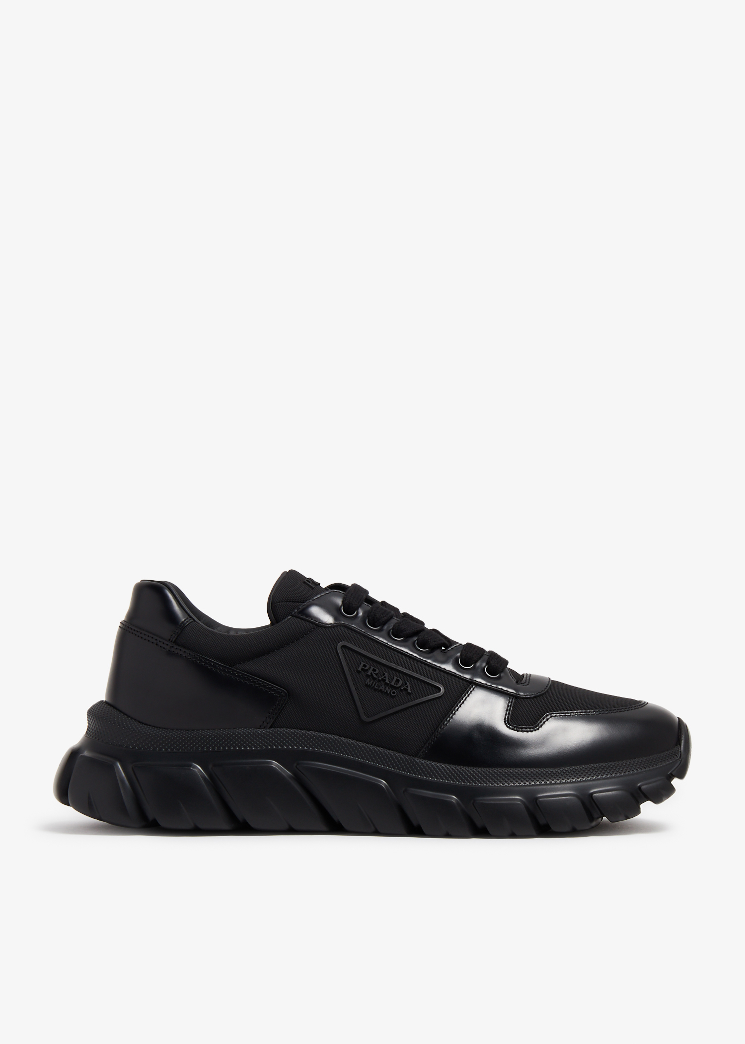 

Re-Nylon and brushed leather sneakers, Black