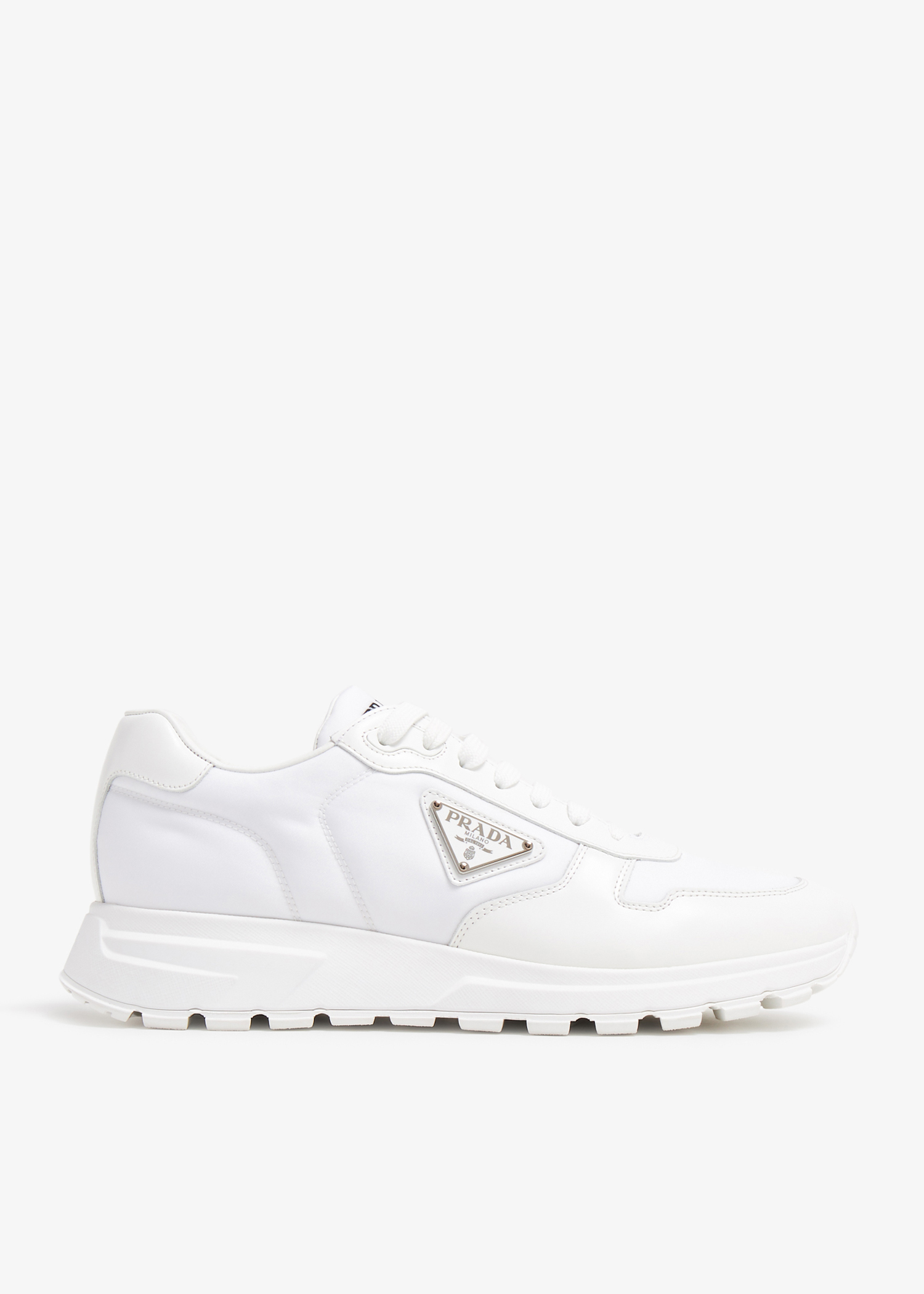 

Re-Nylon and brushed leather sneakers, White