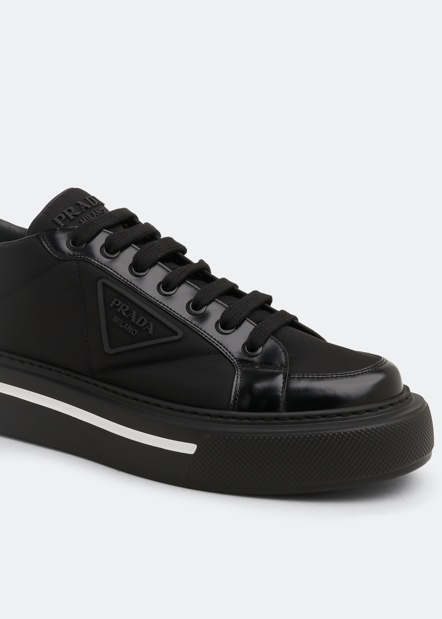 

Macro Re-Nylon and brushed leather sneakers, Black