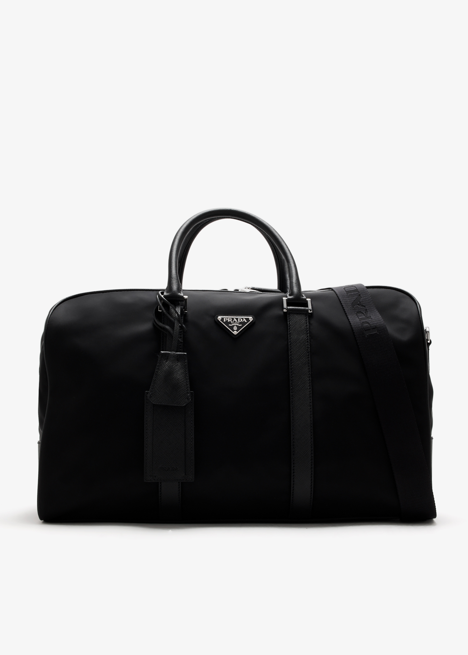 

Re-Nylon and Saffiano leather duffel bag, Black