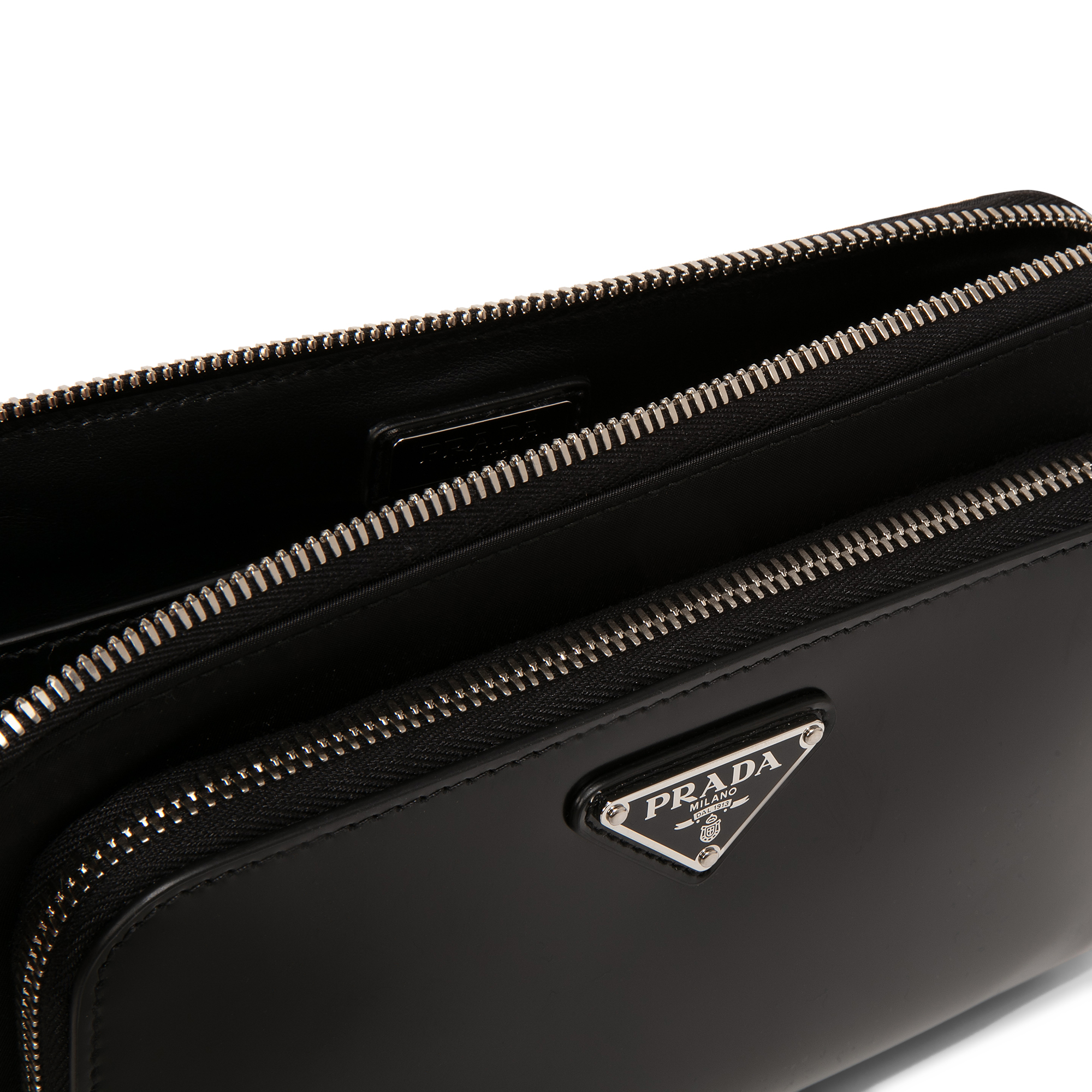 

Re-Nylon and leather shoulder bag, Black
