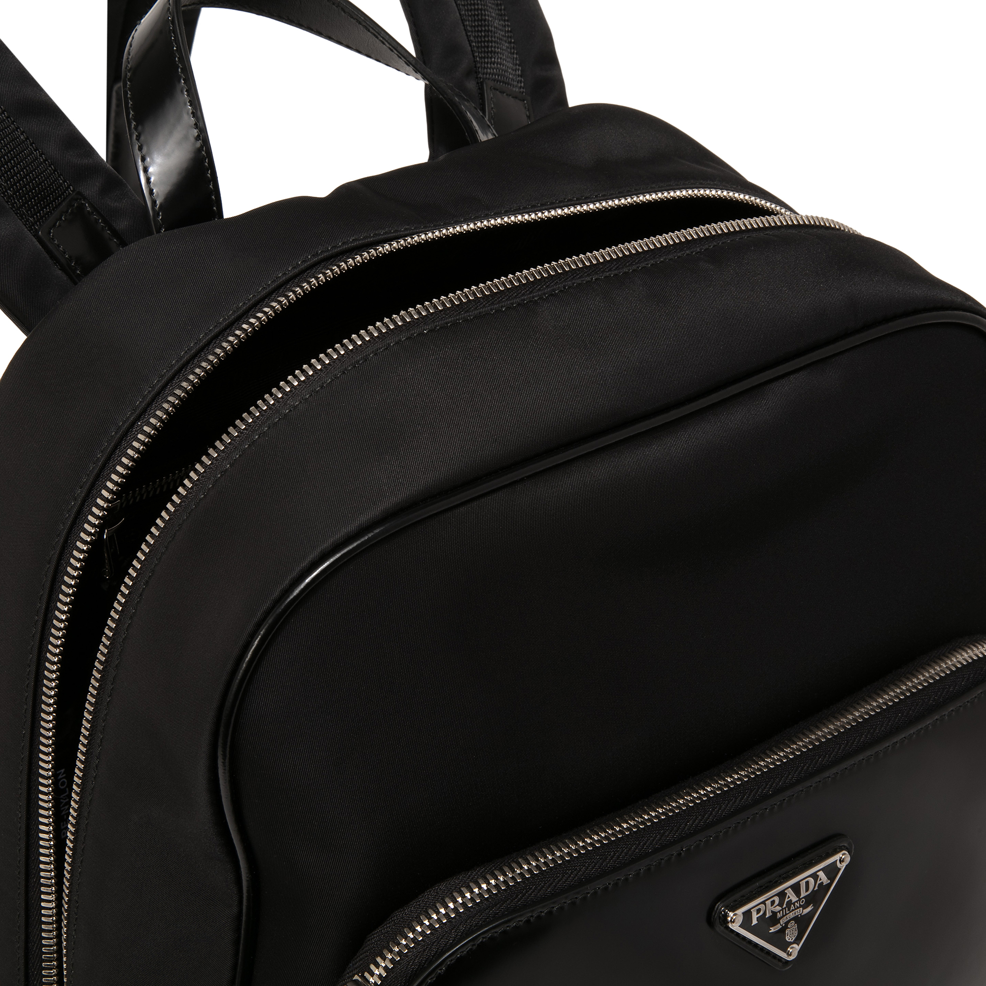 

Re-Nylon and leather backpack, Black