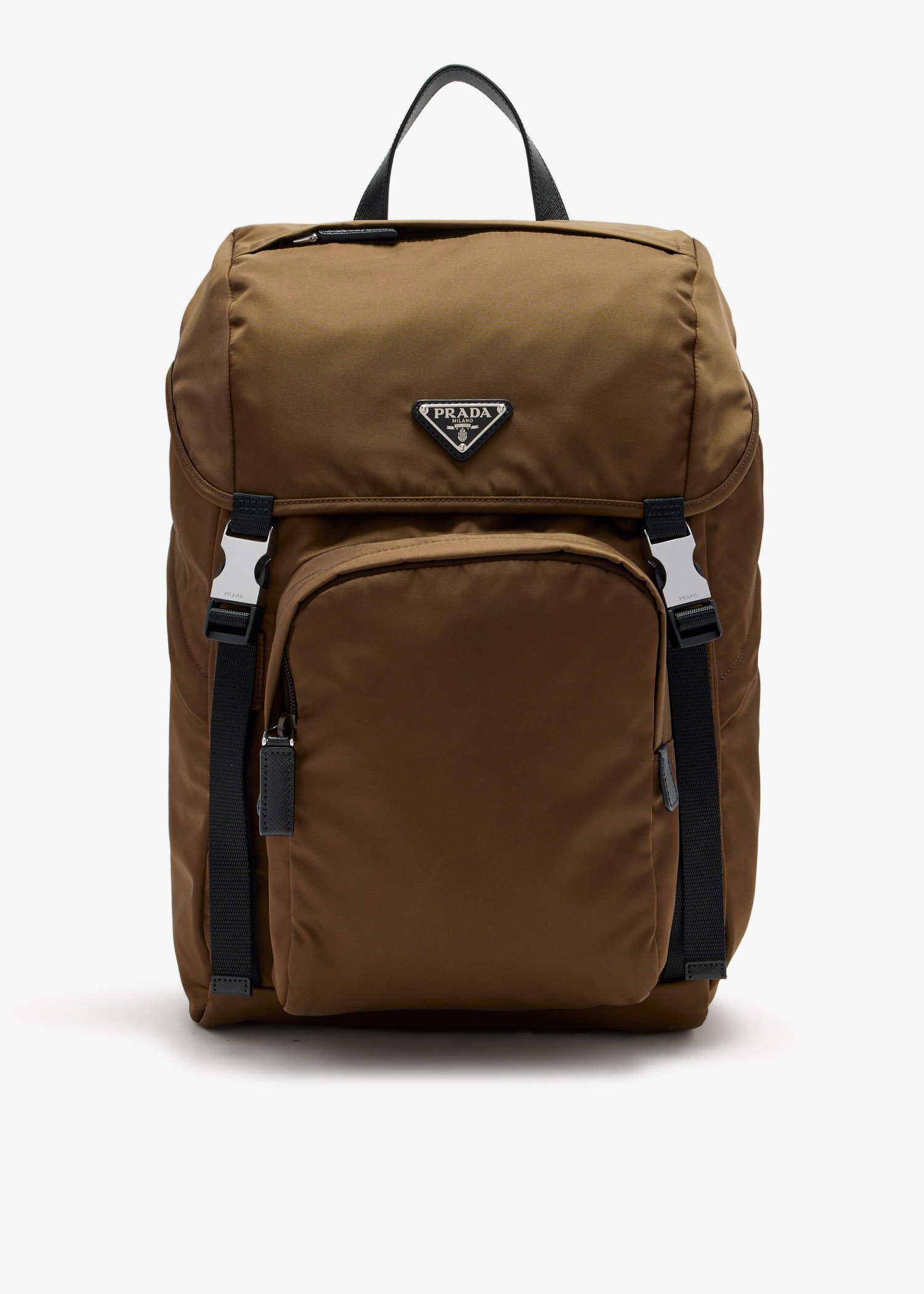 

Re-Nylon and Saffiano leather backpack, Brown