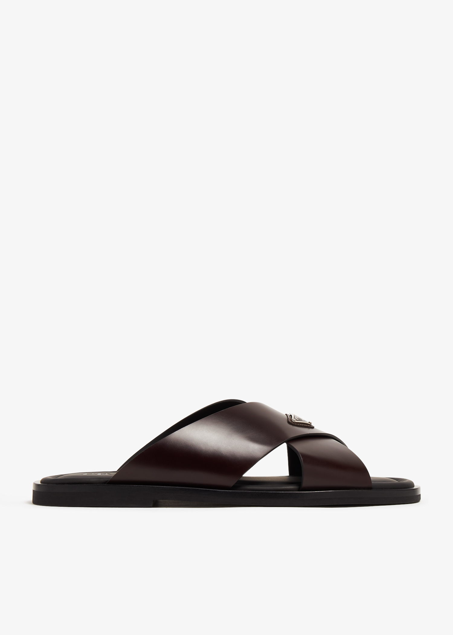 

Brushed leather crisscross sandals, Brown