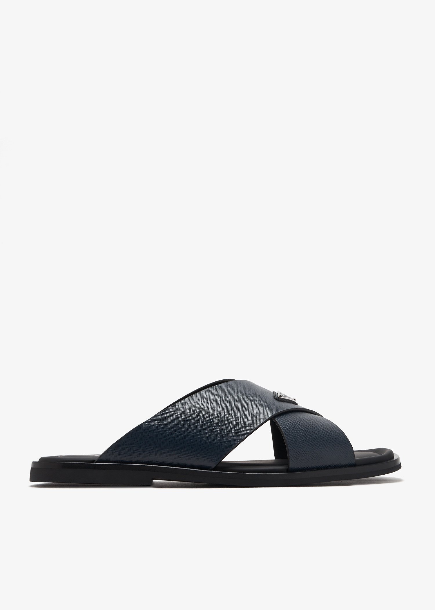 

Saffiano leather crisscross sandals, Navy