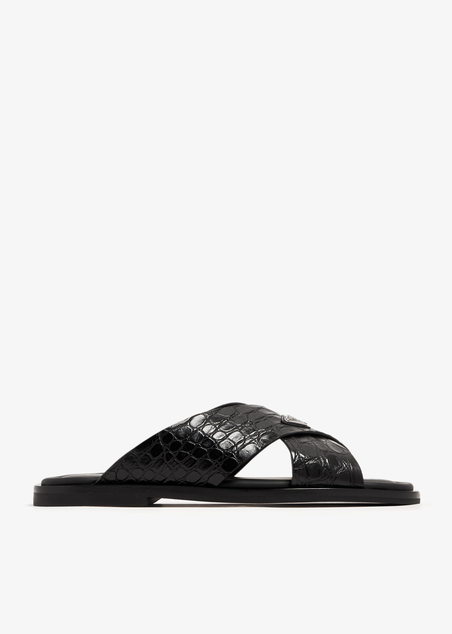 

Crocodile leather crisscross sandals, Black