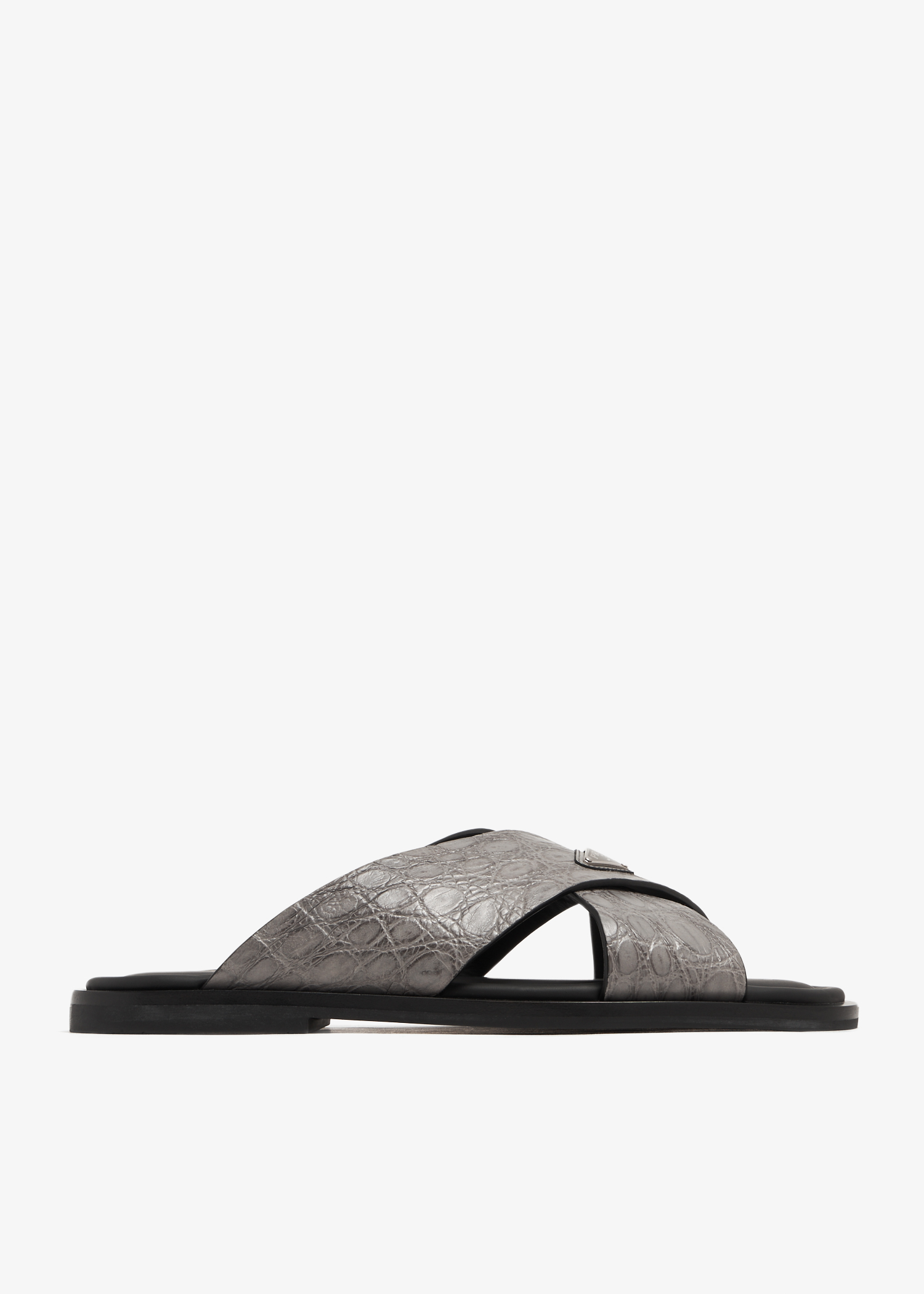 

Crocodile leather crisscross sandals, Grey