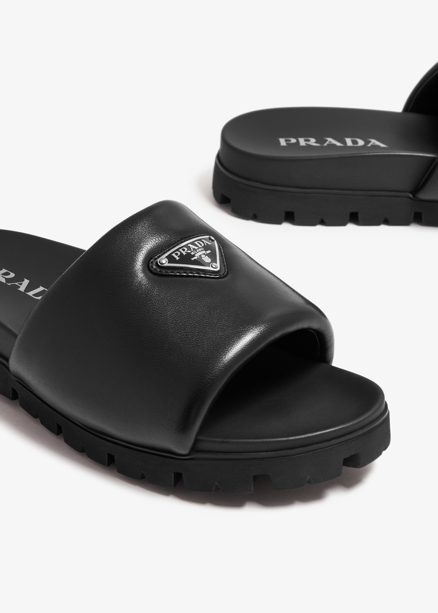 

Padded nappa leather slides, Black