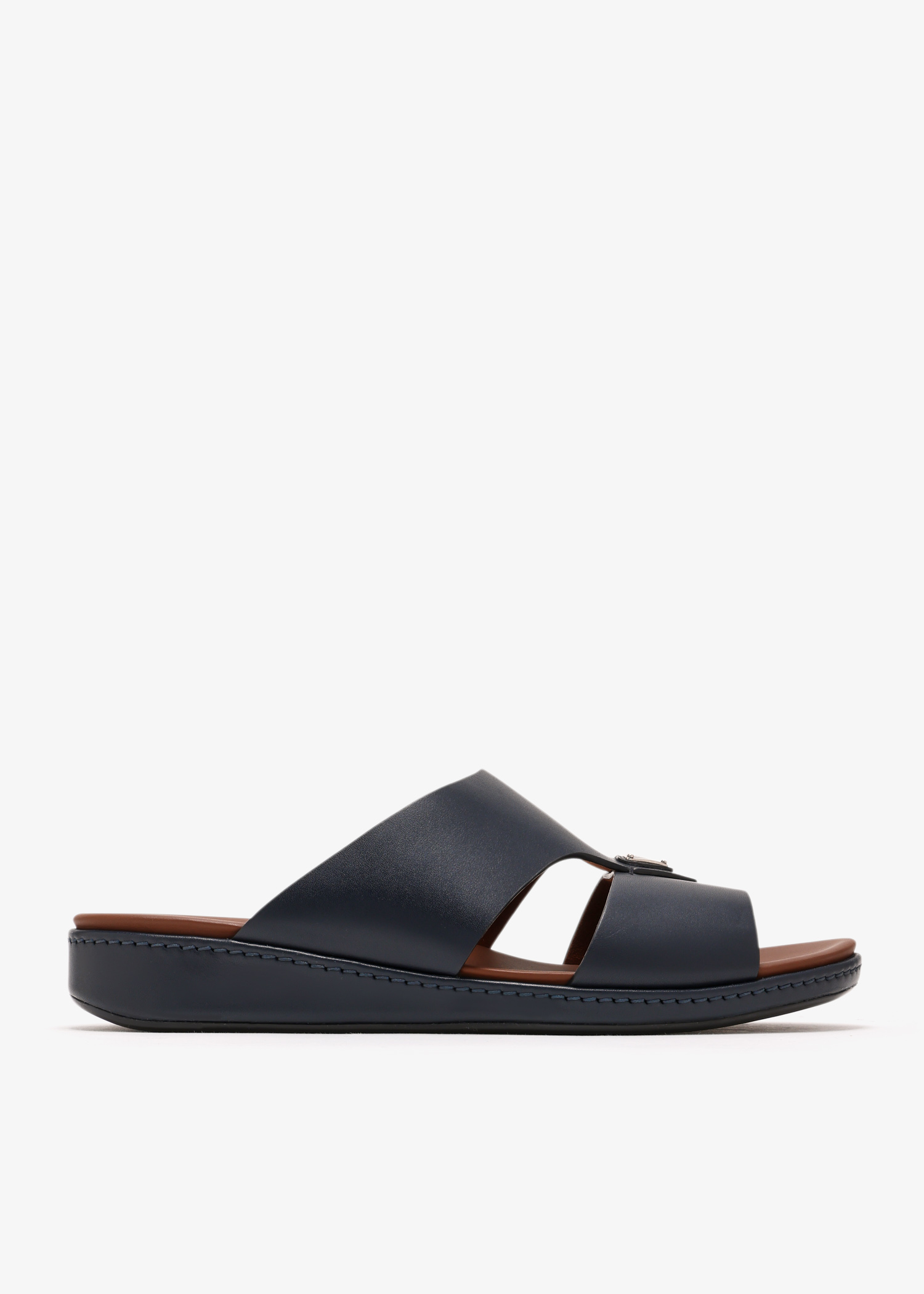 

Leather slide sandals, Navy