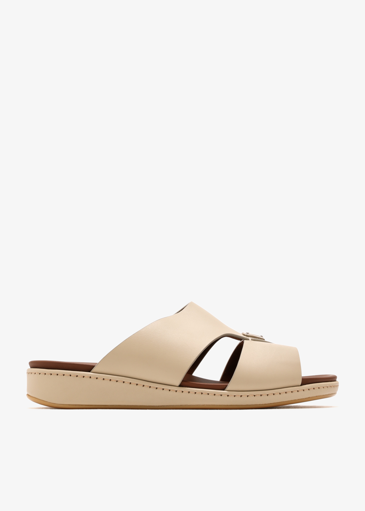 

Leather slide sandals, Beige