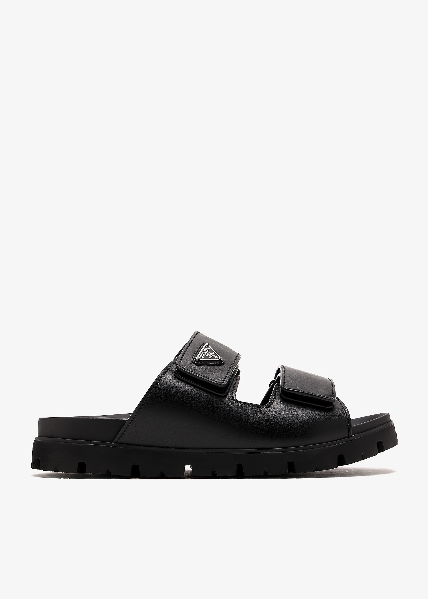 

Leather strap slide sandals, Black