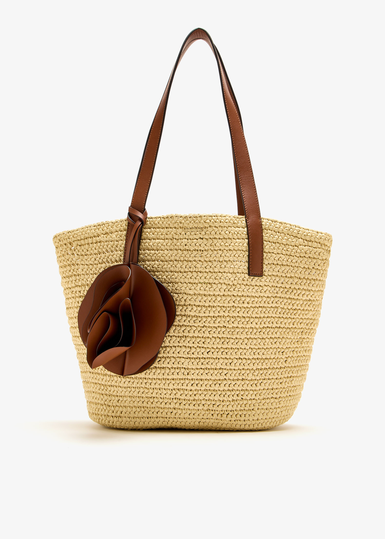 

Caramel raffia basket bag, Beige