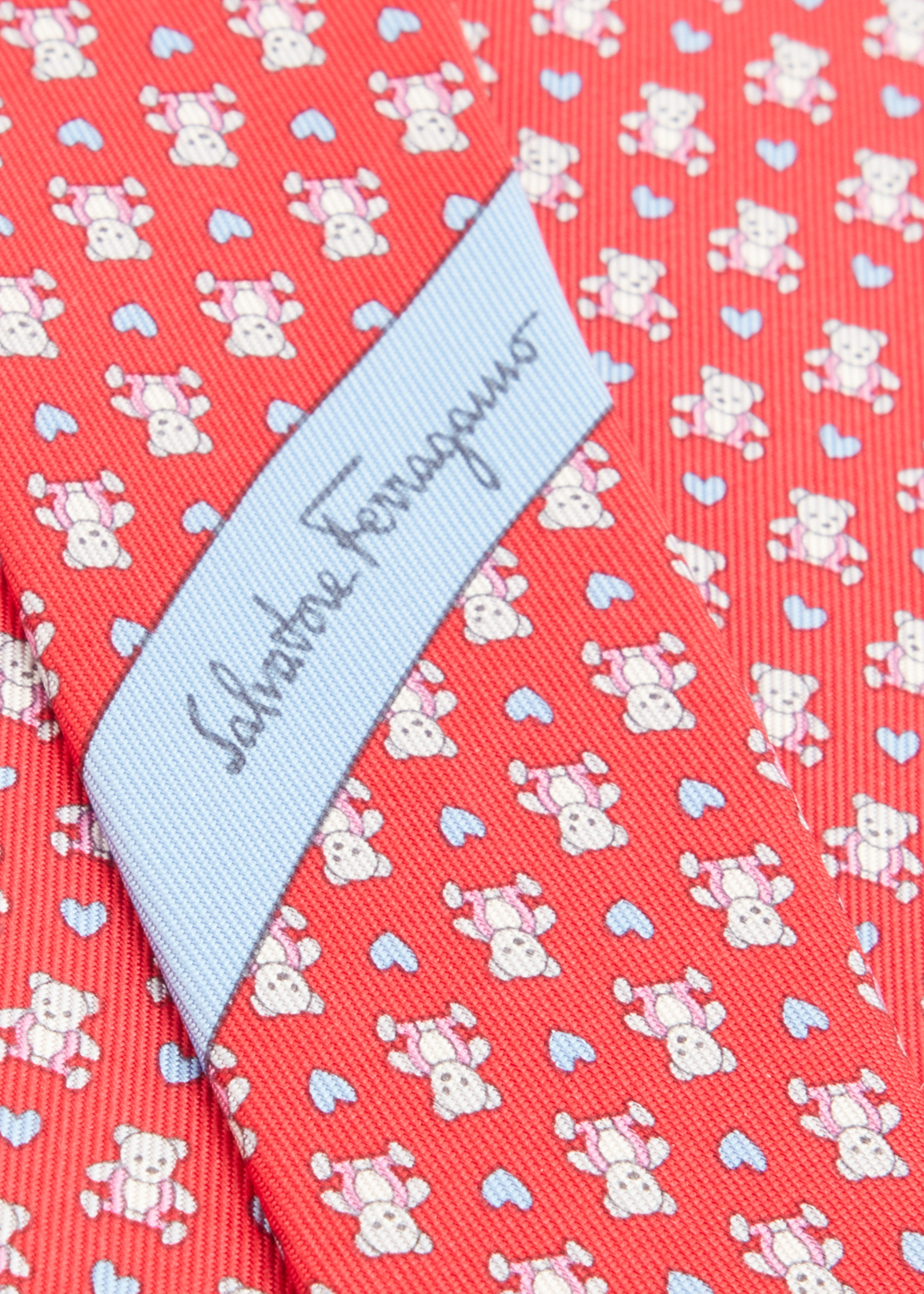 

Teddy print silk tie, Red