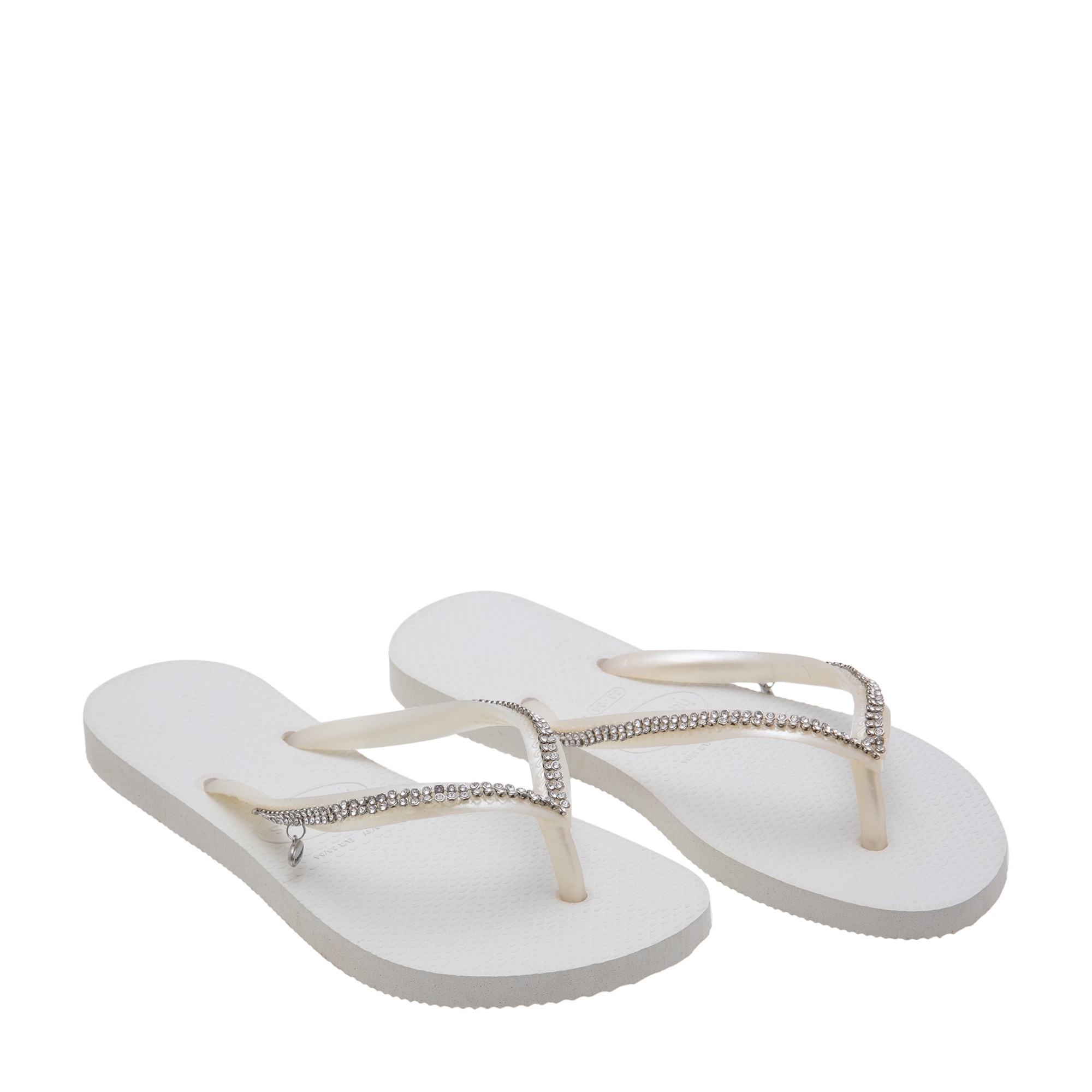 

Slim crystal flip flops, White