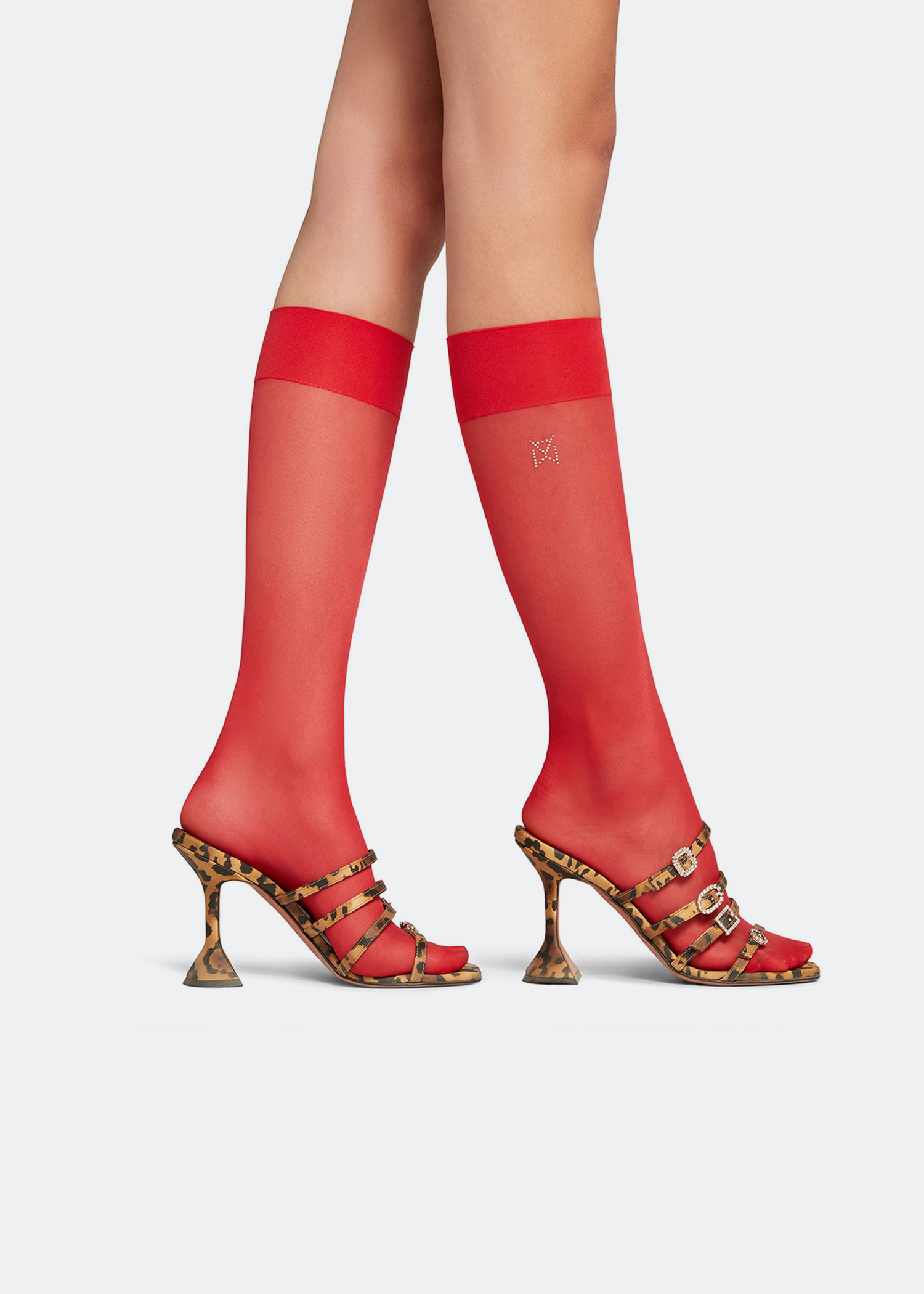 

x Amina Muaddi long crystal logo socks, Red